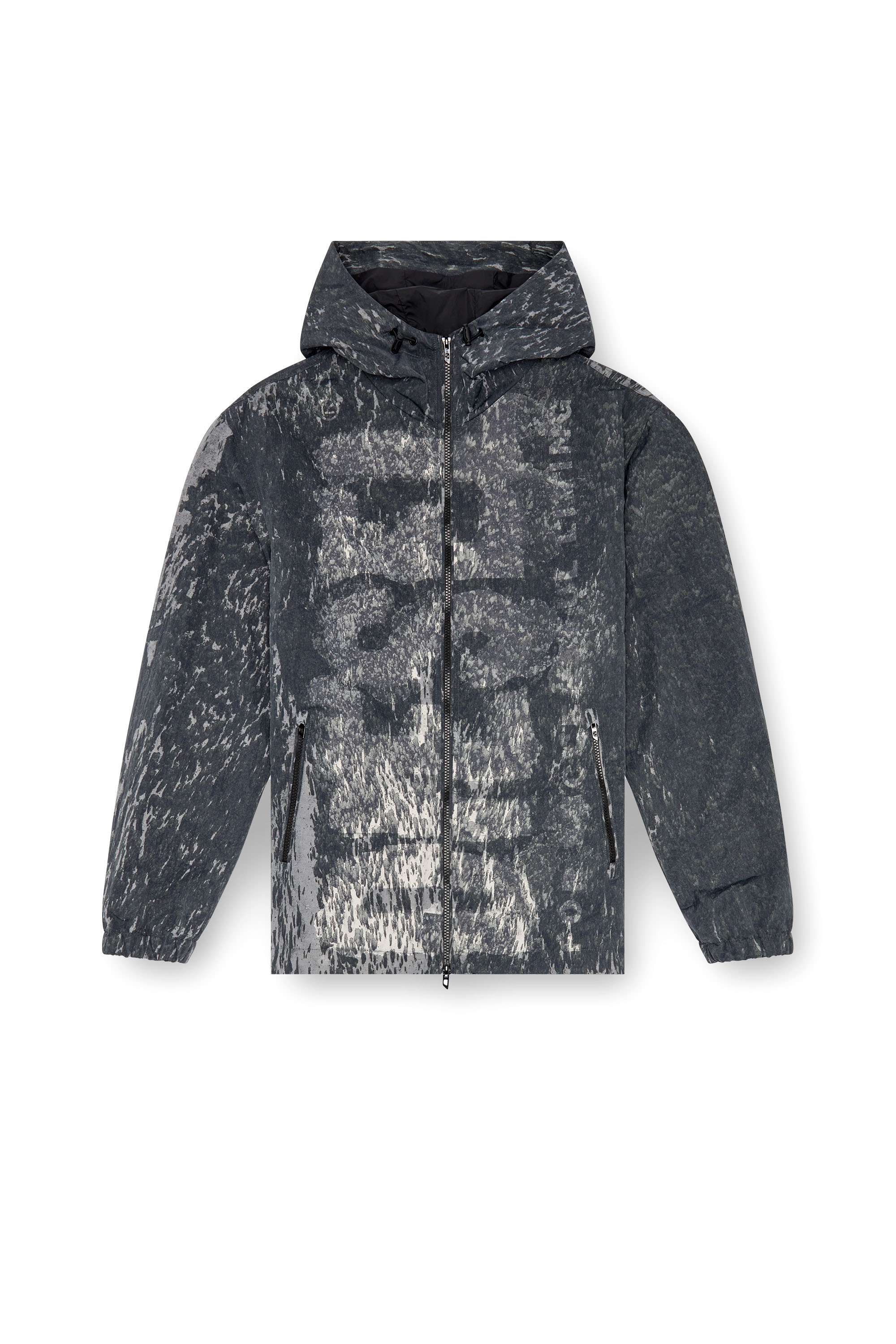 Diesel - J-BRICK, Male's Hooded windbreaker with Rain Camo print in Black - 6