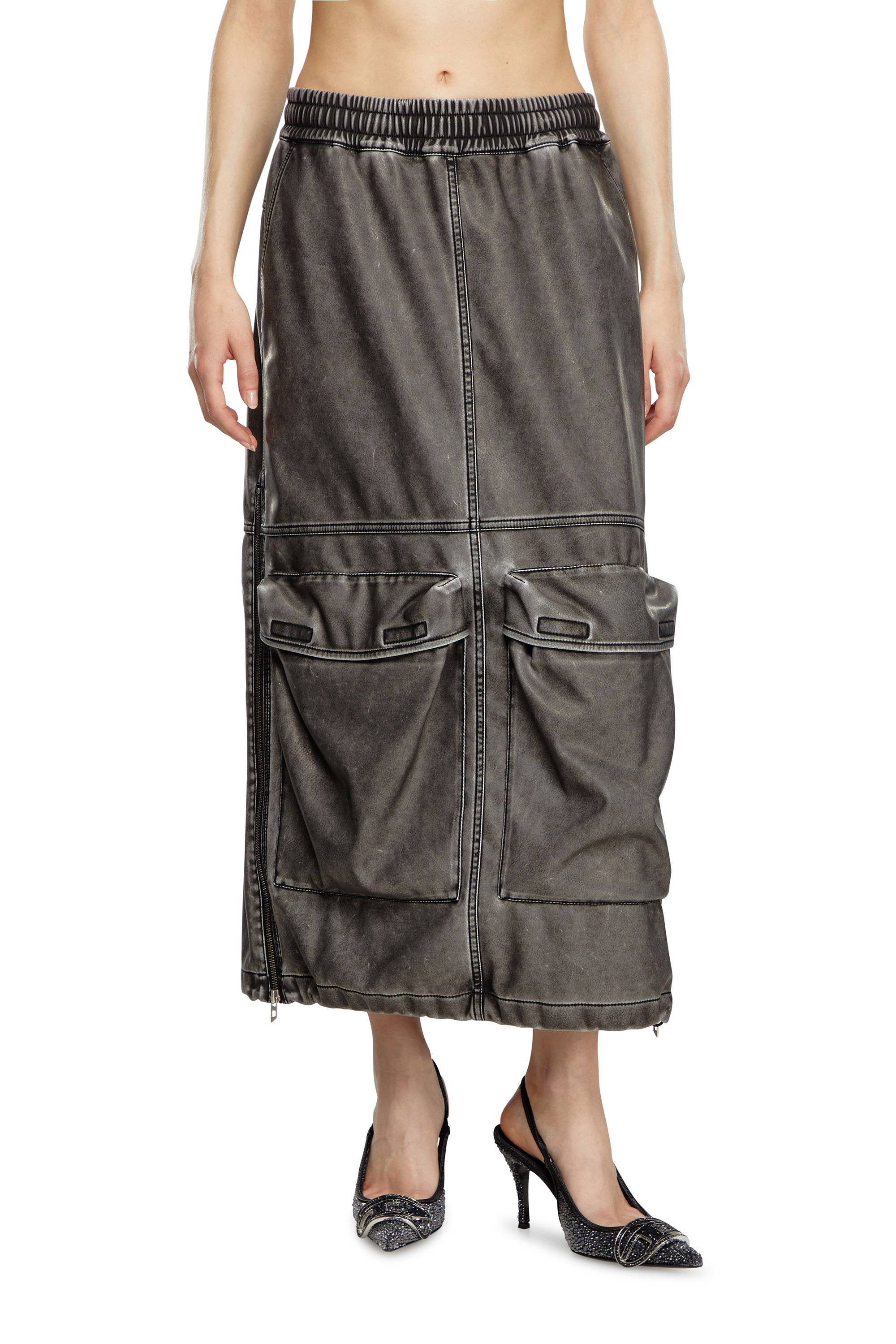 Diesel - O-DYSSEY-P1, Female Long skirt in washed tech fabric in Grey - Image 1