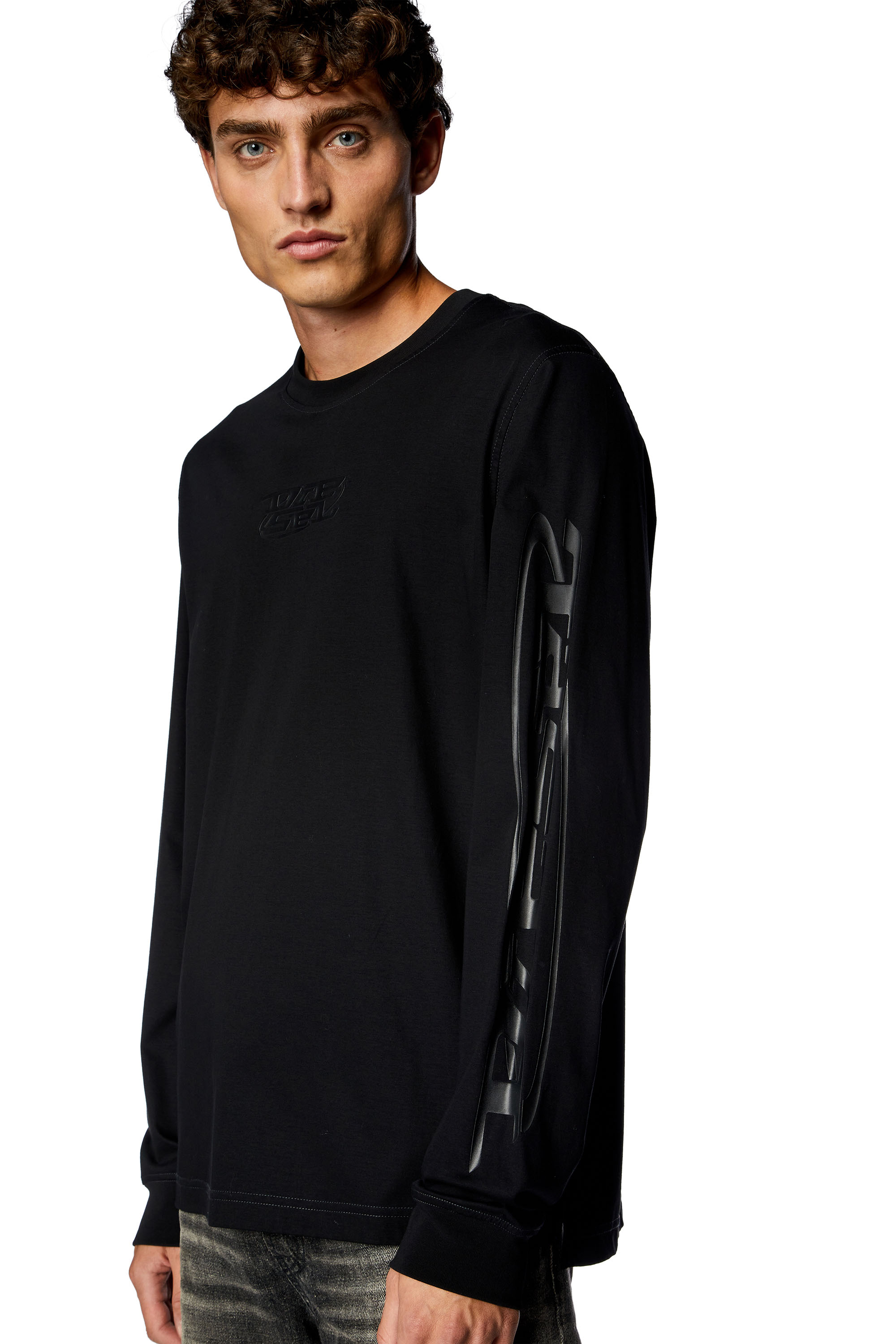 Diesel - T-MUST-LS-SLITS-N, Homme T-shirt à manches longues avec imprimés à haute densité in Noir - Image 3