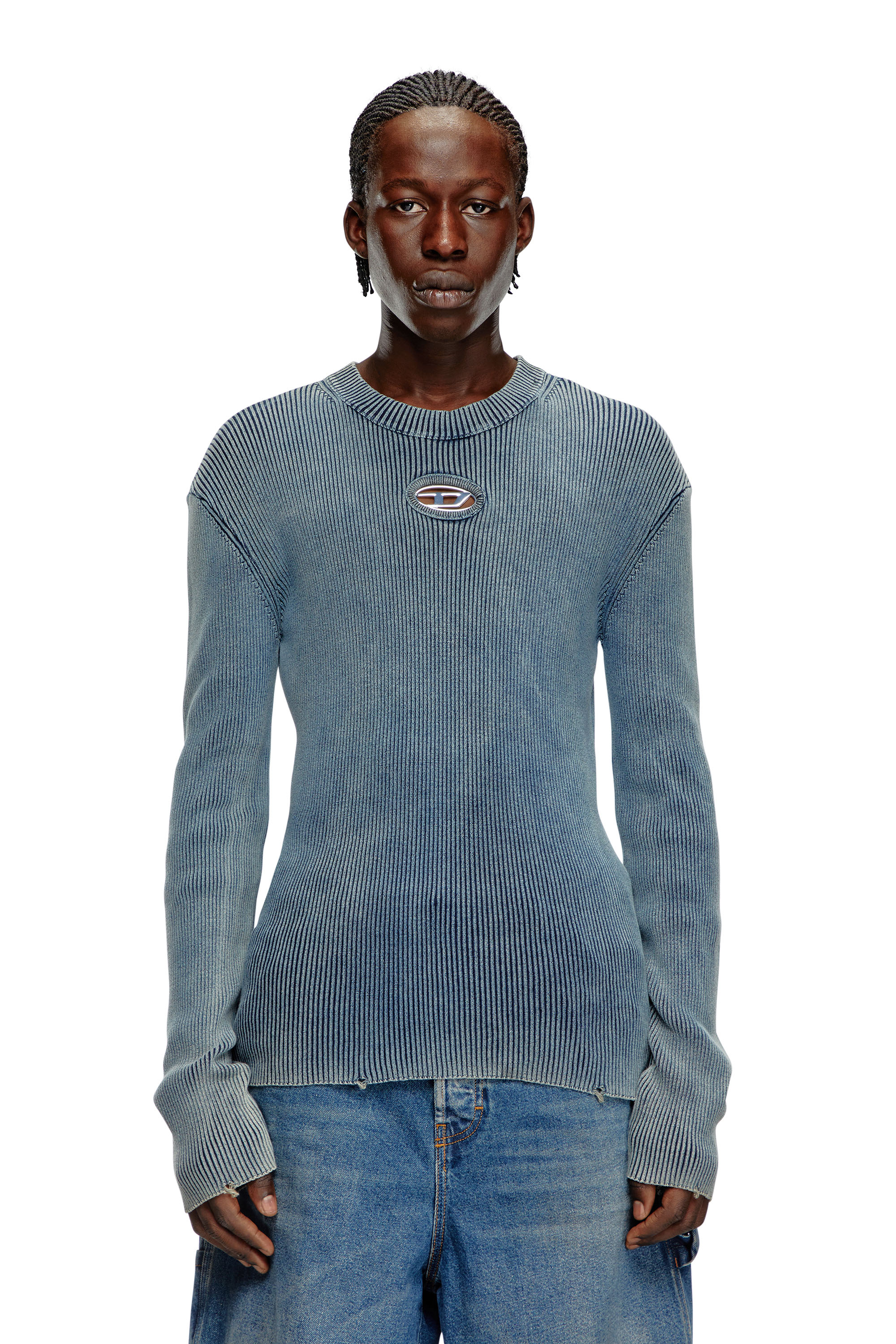 Diesel - K-DARIN-A, Male's Cut-out jumper with Oval D in Blue - 4