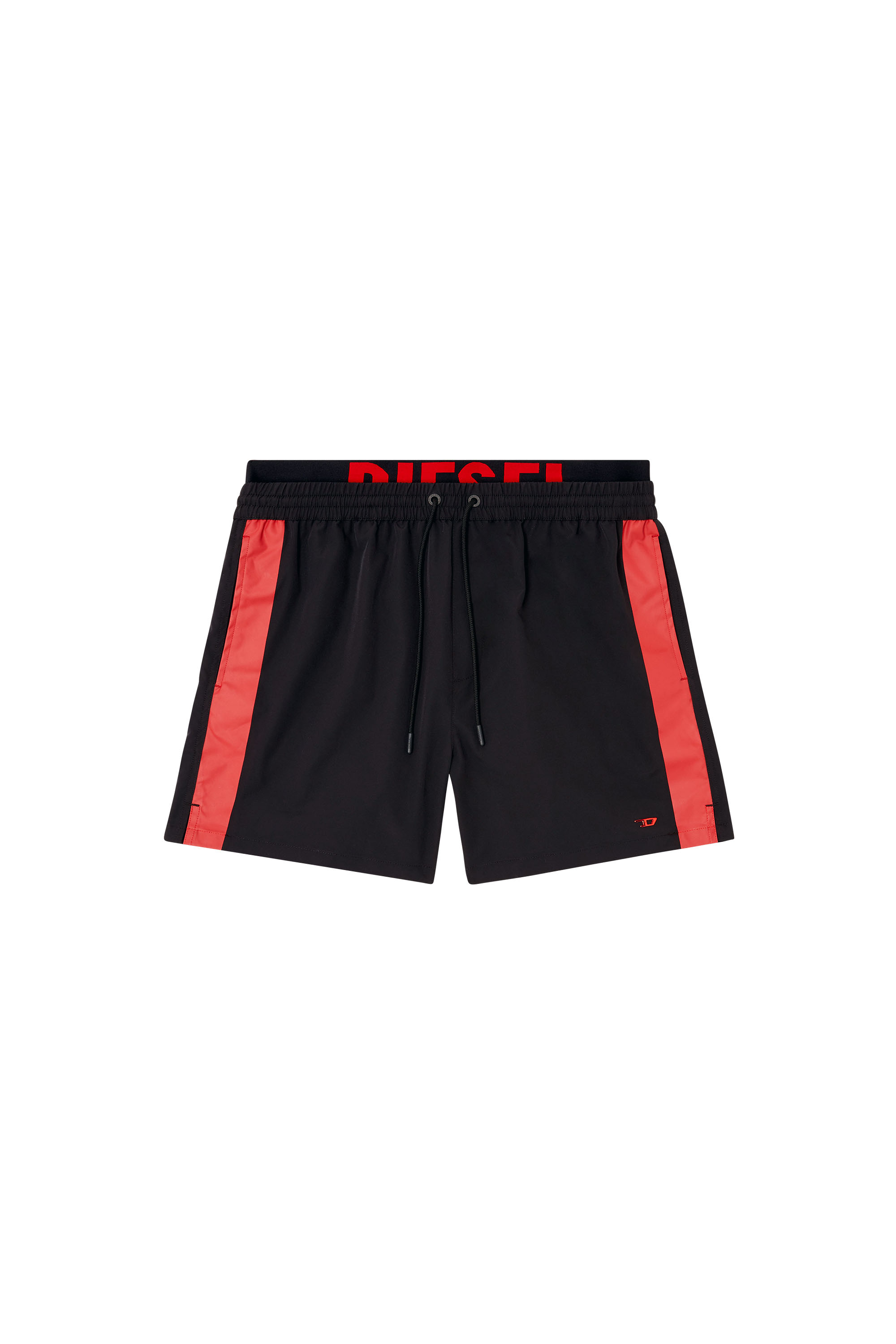 Diesel - VISPER-41-D-POP, Male's Mid-length swim shorts with hybrid waist in Black/Red - 4