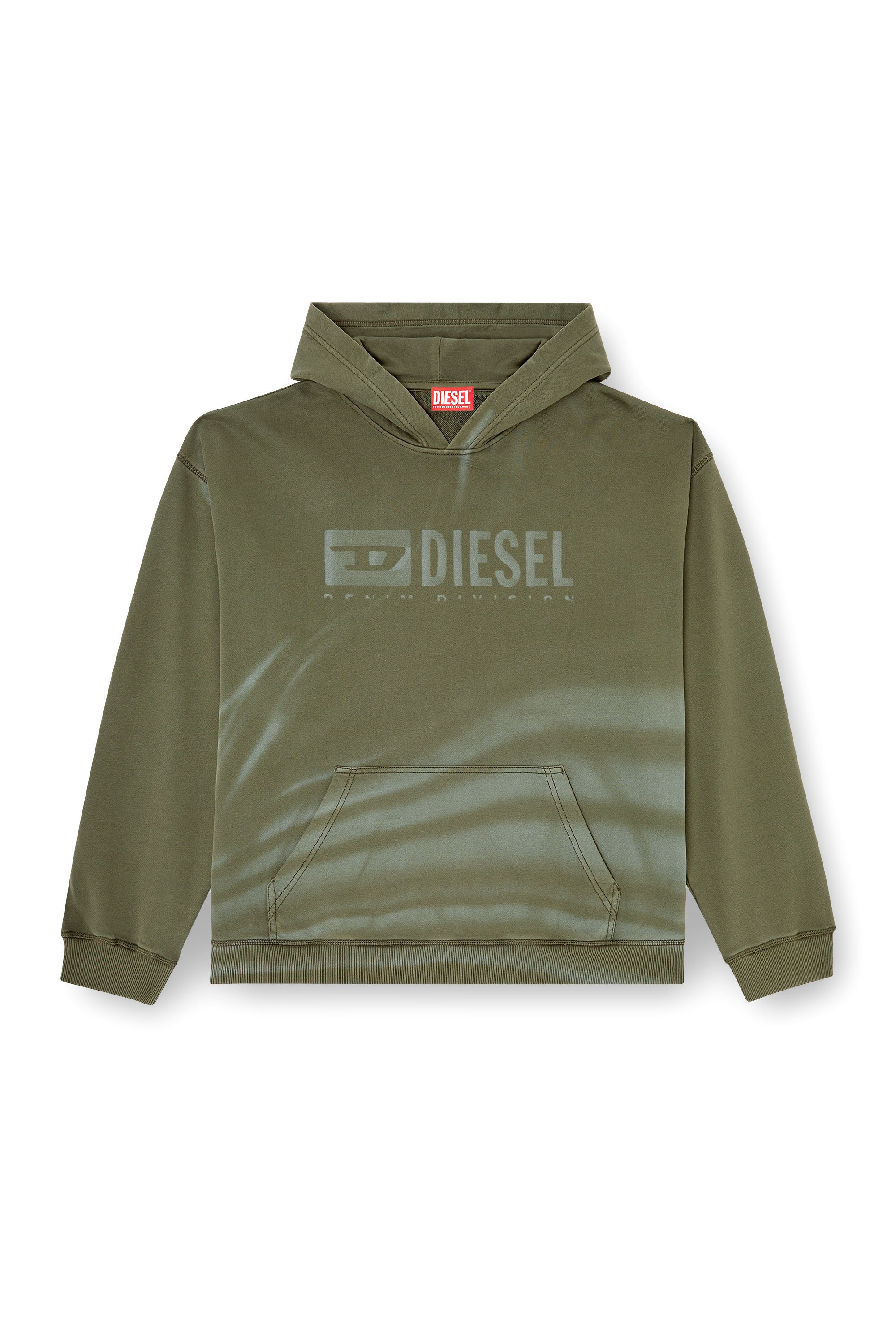 Diesel - S-BOXT-HOOD-R9, Male's Laser-faded logo hoodie in Olive Green - 4