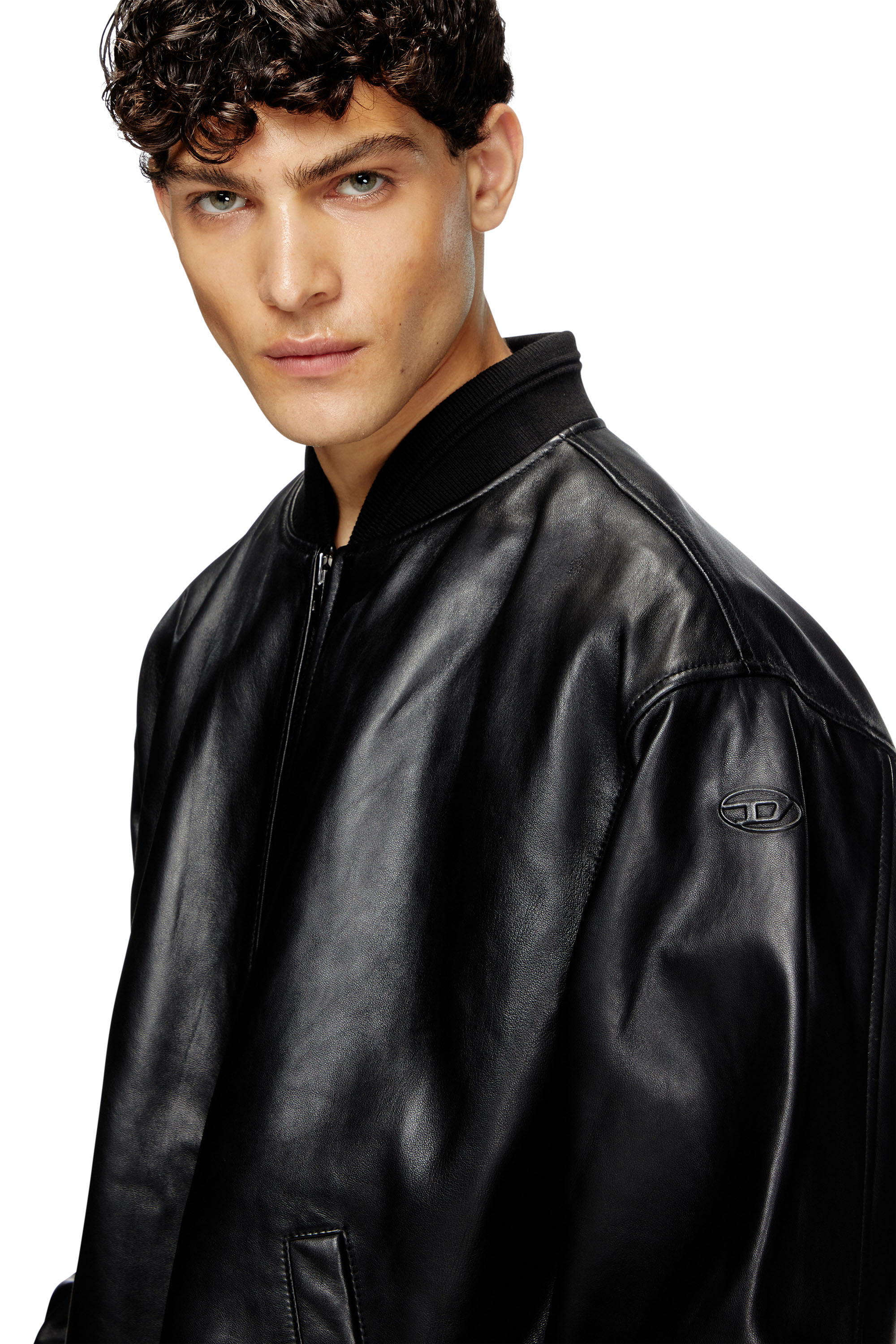 Diesel - L-KHAT, Veste bomber en cuir ciré Homme in Noir - 4