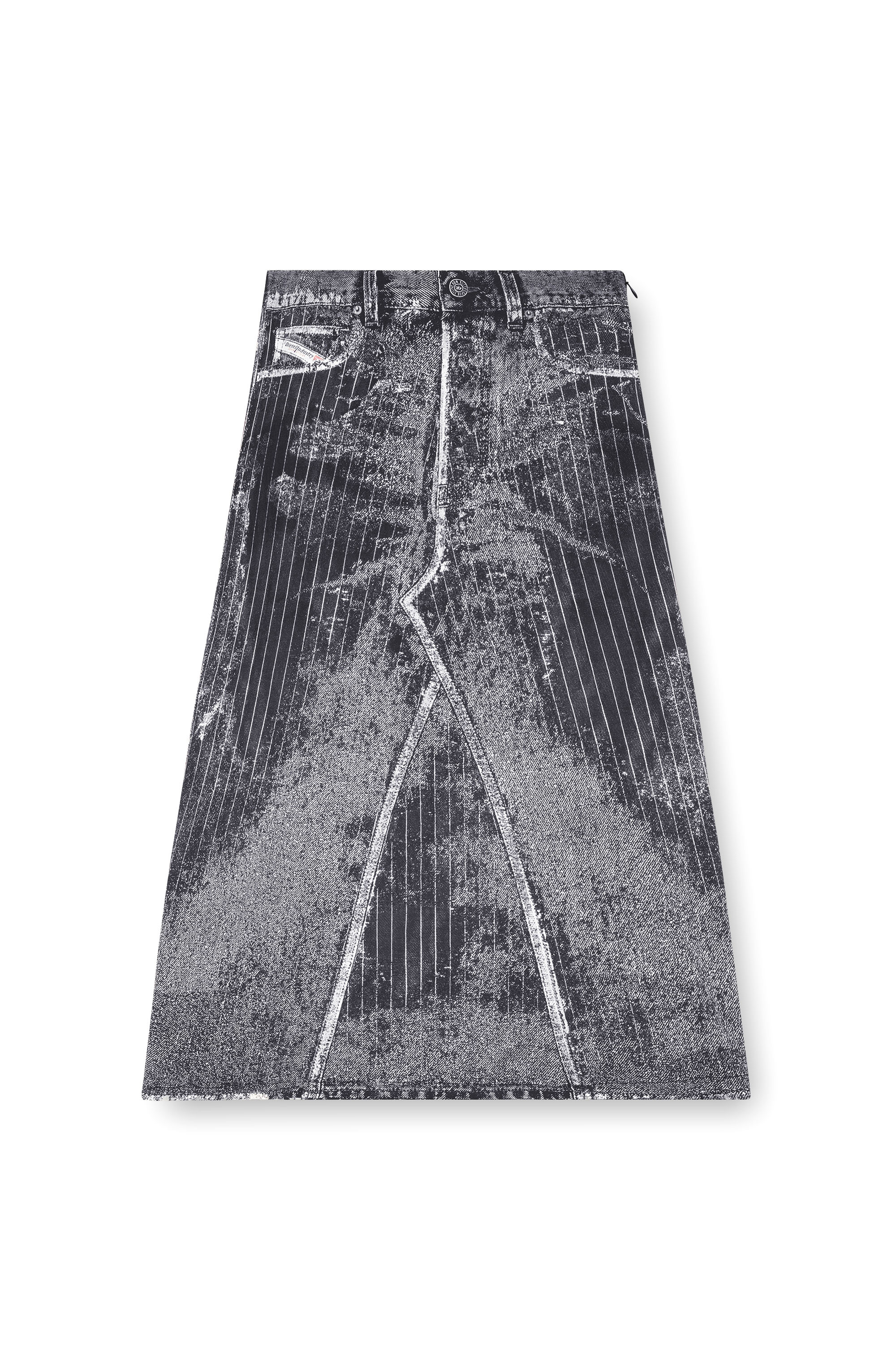 Diesel - O-HANNA, Female Satin skirt with print of pinstripe denim in Black - Image 3
