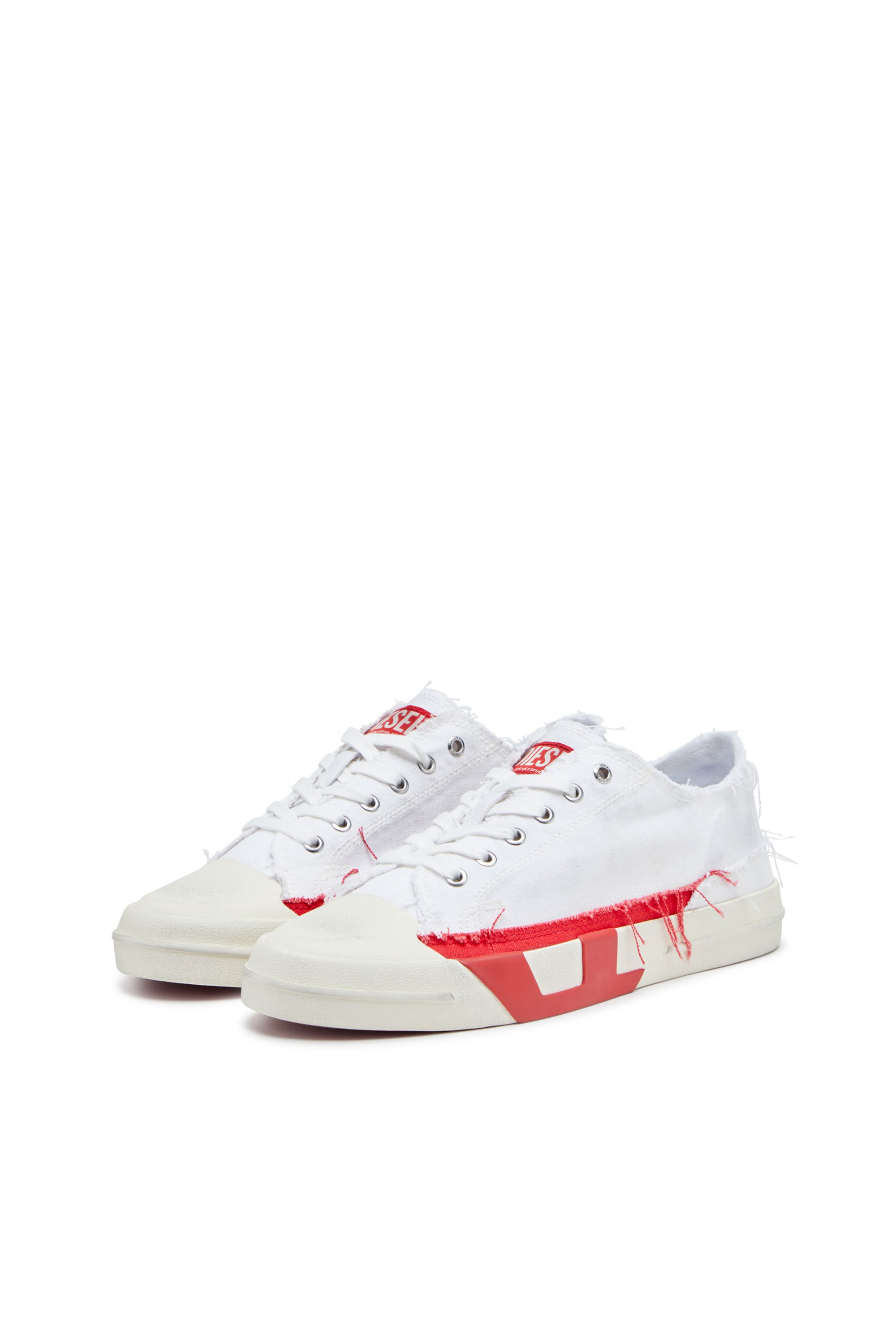 Diesel - S-D-VERSE LOW, Male's Dirty-effect canvas sneakers in White/Red - 8