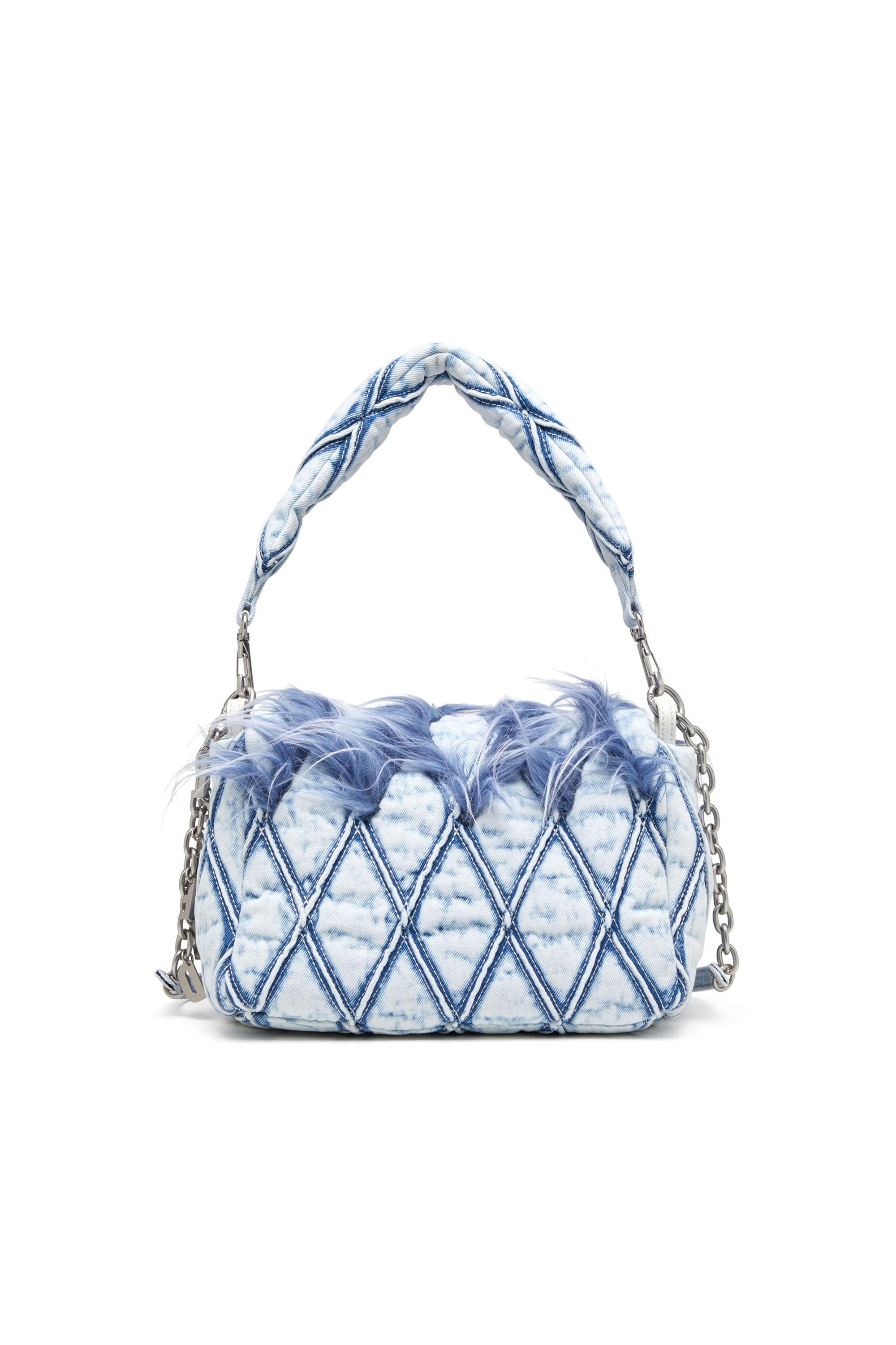 Diesel - CHARM-D SHOULDER M, Female's Charm-D M-Shoulder bag in denim and faux fur in Blue - 2