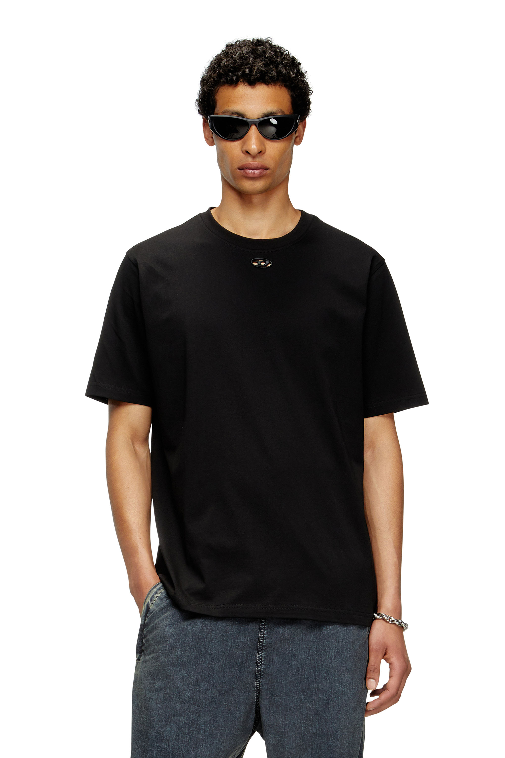 Diesel - T-ADJUST-MAREY, Male's T-shirt with cut-out Oval D in Black - 1