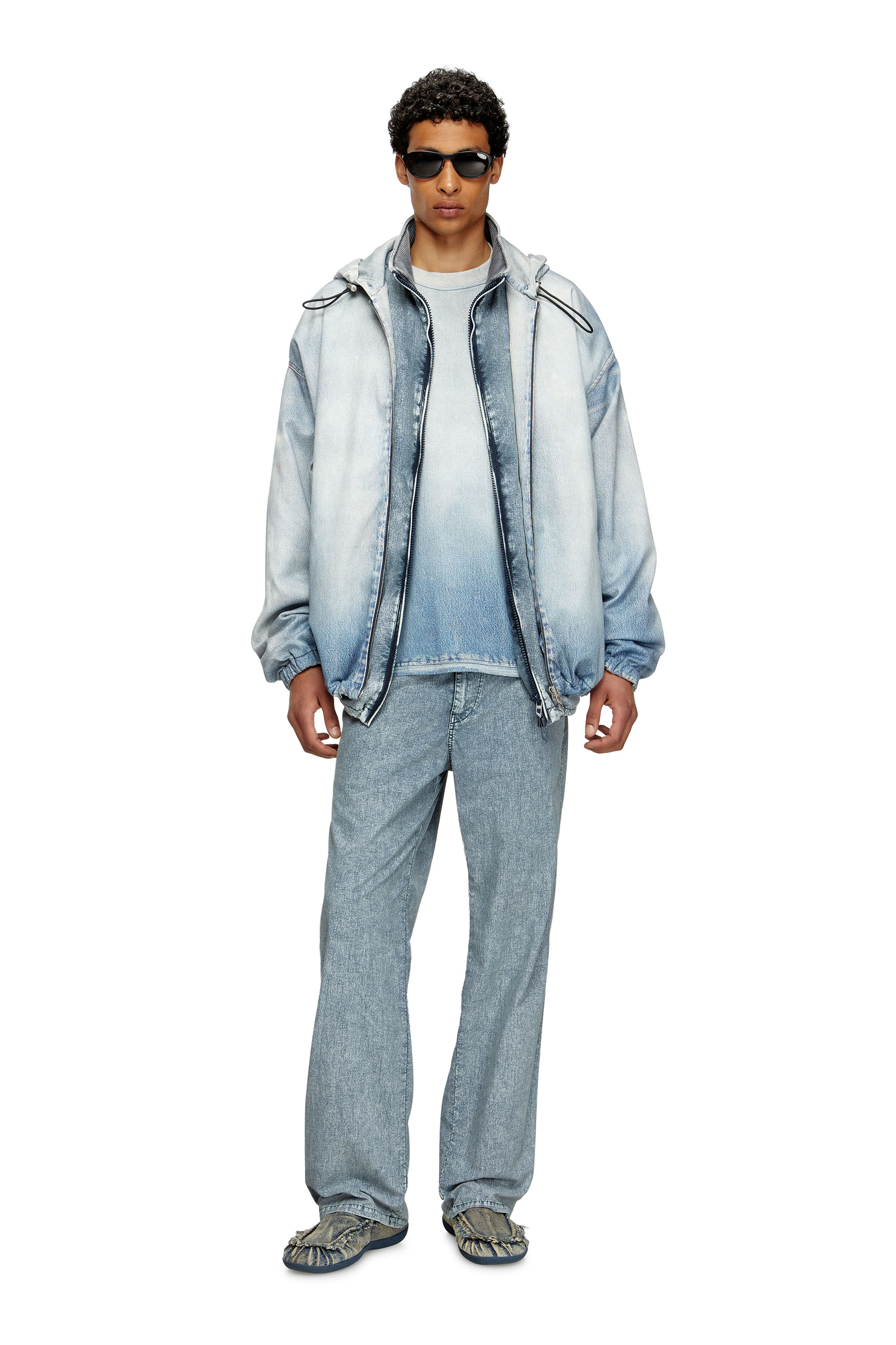 Diesel - D-WYNNY JOGG, Male's Hooded jacket in printed bleach-effect JoggJeans in Light Blue - 2