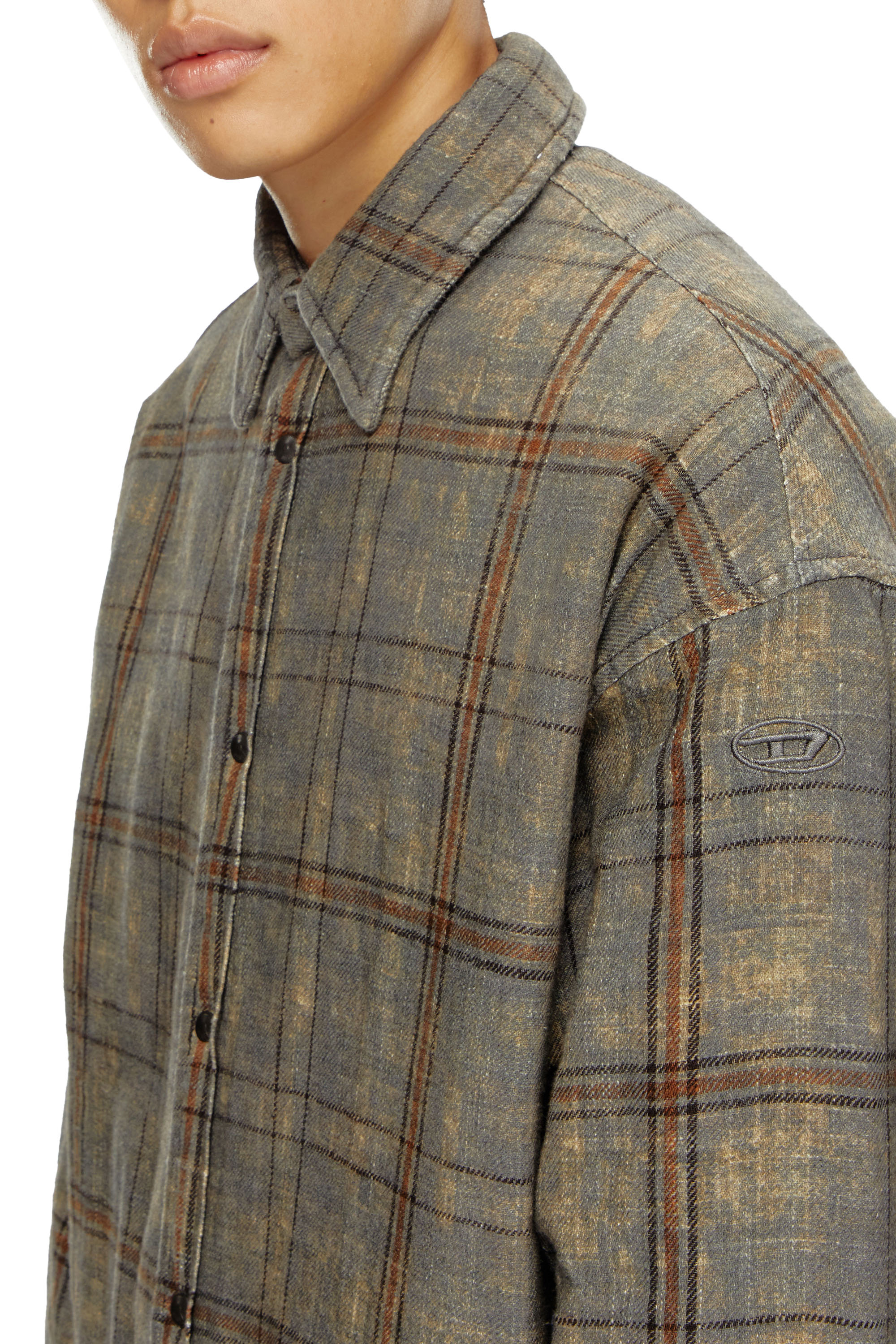 Diesel - S-HAMME, Male's Padded jacket in checked slub cotton in Green/Brown - 4