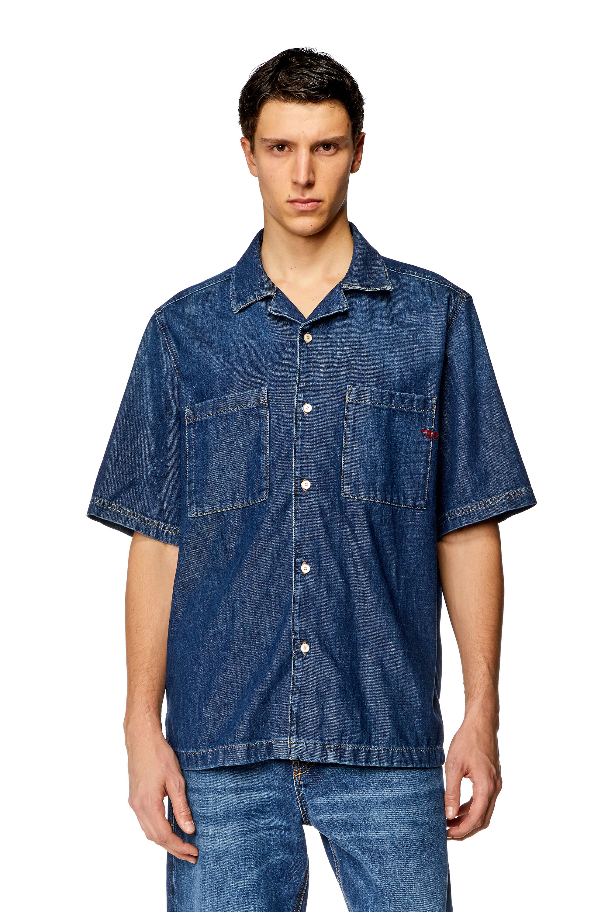Diesel - D-PAROSHORT, Male Bowling shirt in denim in Blue - Image 3