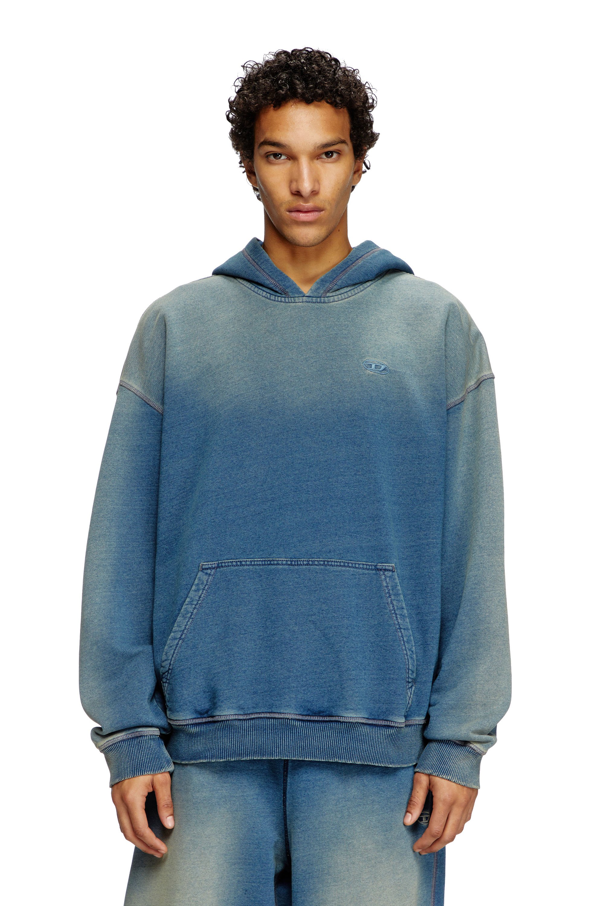 Diesel - S-BOXT-HOOD-R6, Male's Faded hoodie with logo embroidery in Blue - 1