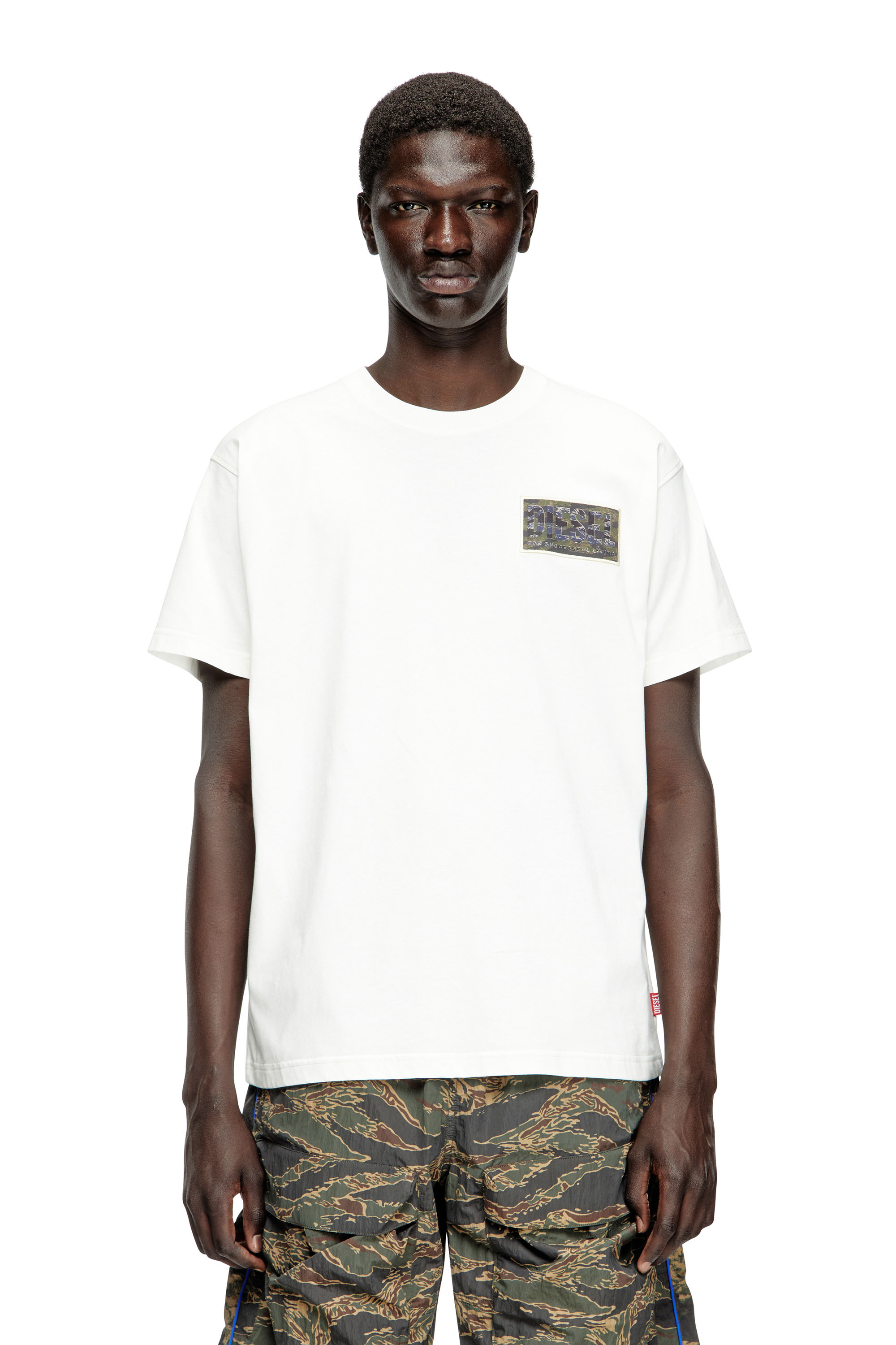 Diesel - T-NORM-T3, Male's T-shirt with camo logo patch in White - 1