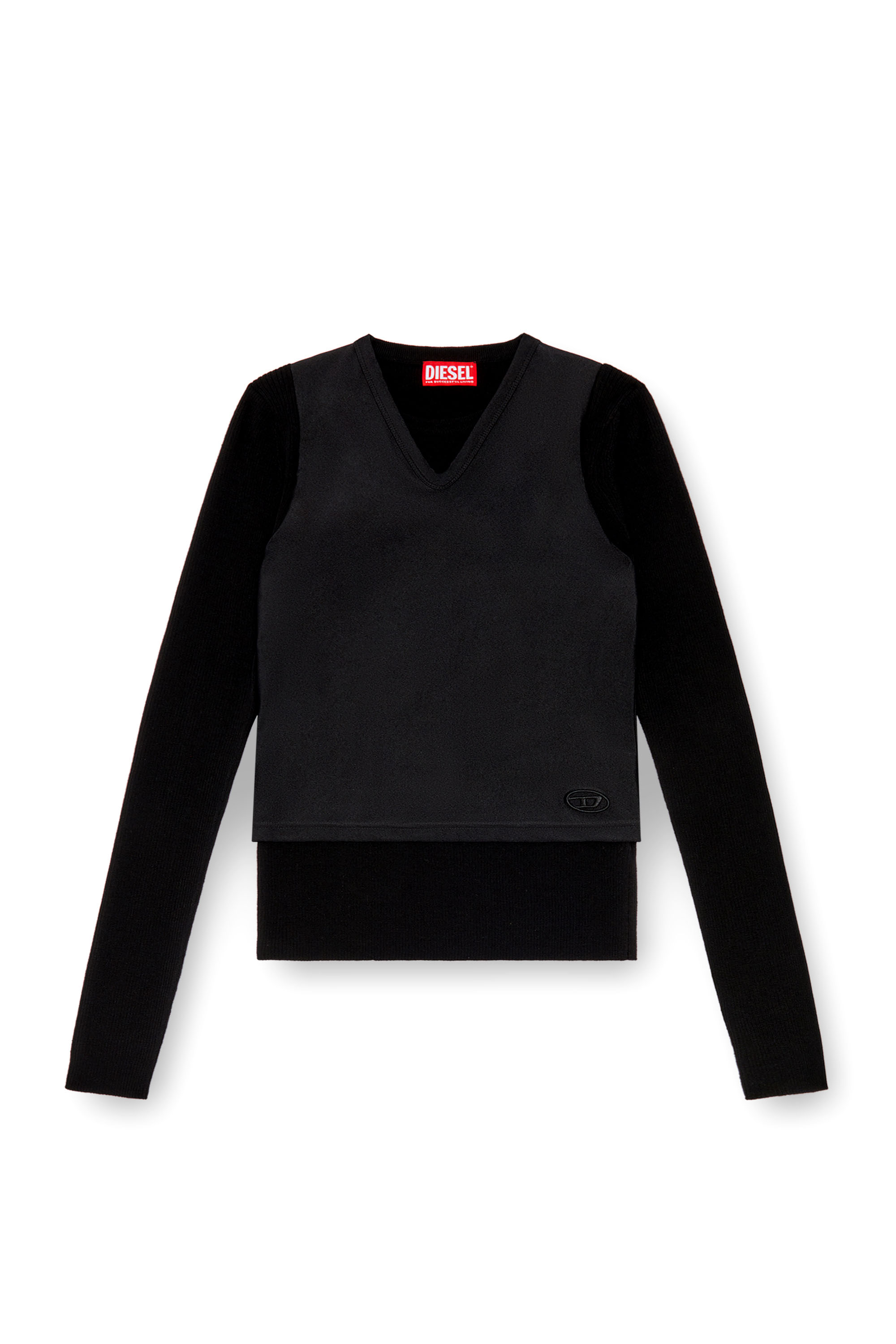 Diesel - M-ROSEL, Female's Wool-knit top with tank overlay in Black - 5