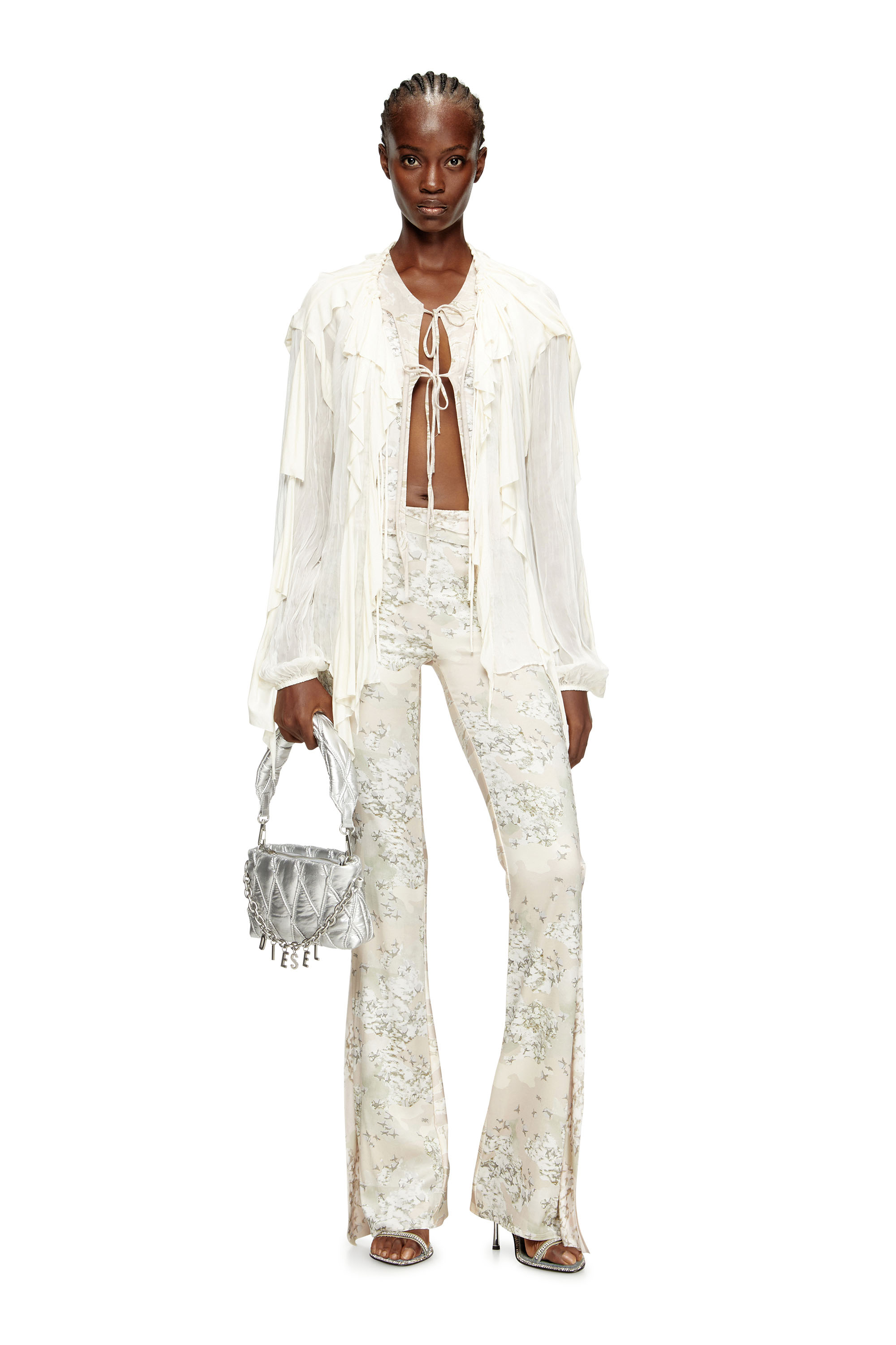 Diesel - C-LASSY, Female's Flounce blouse in crinkled muslin in White - 2