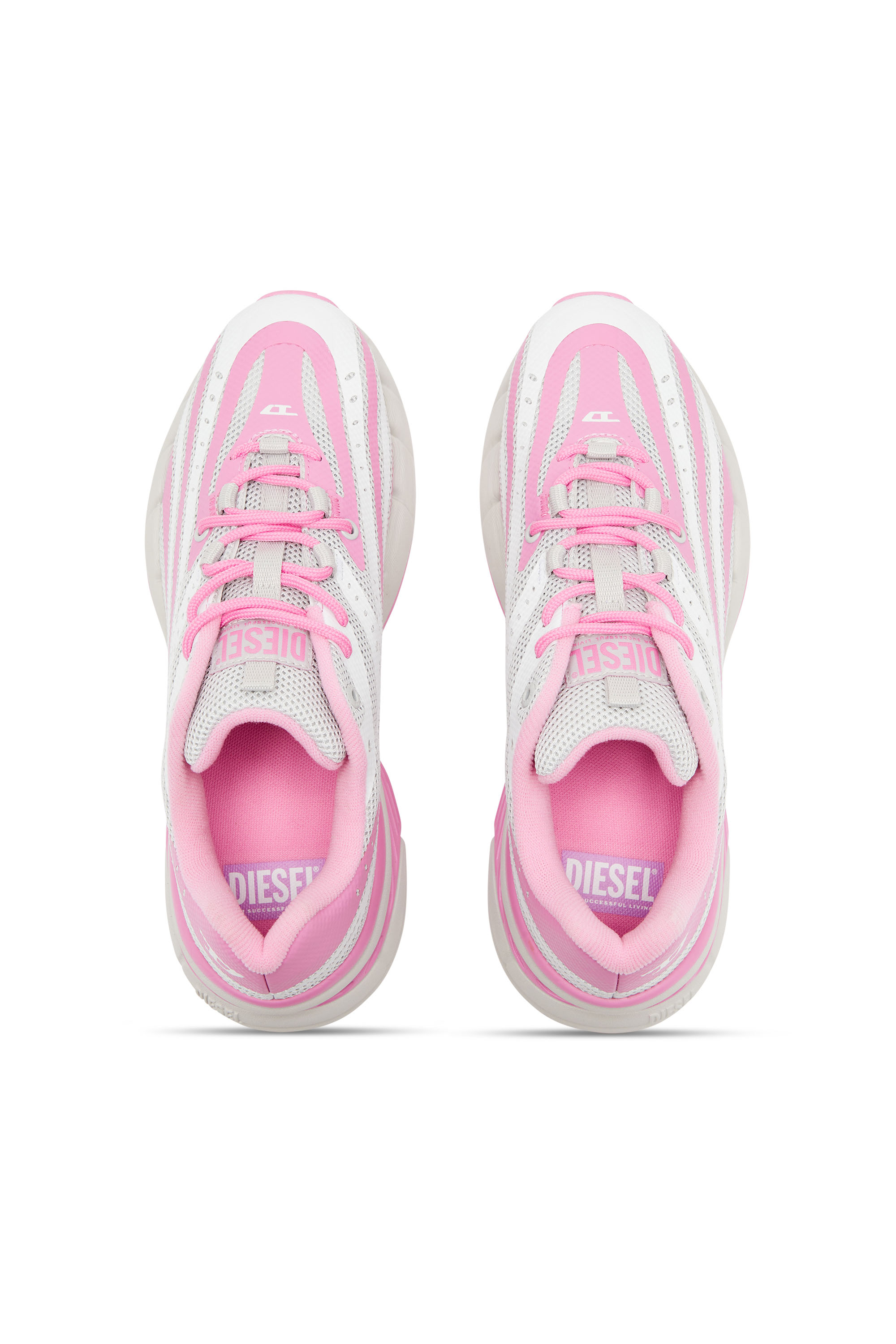 Diesel - D-AIRSPEED LOW W, Female's D-Airspeed Low-Striped sneakers in coated mesh in Pink/White - 5