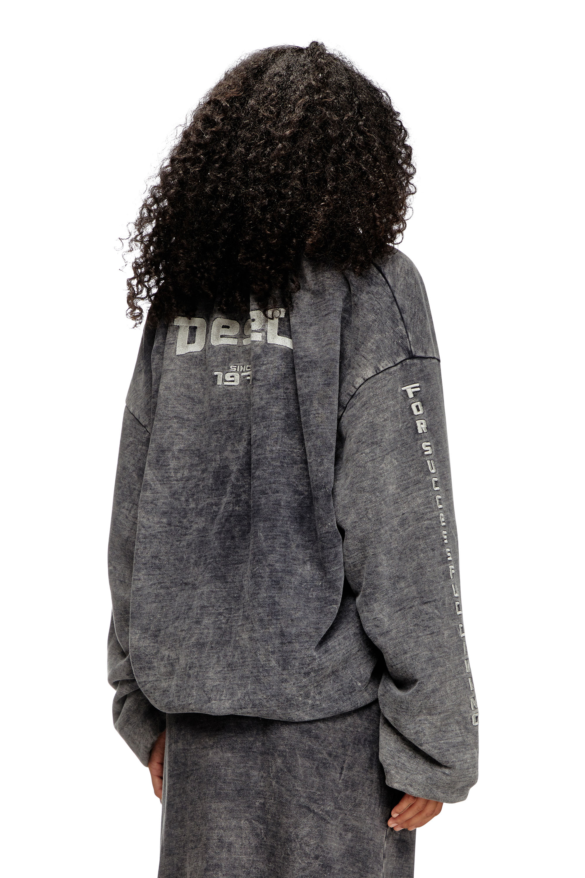 Diesel - S-FISHY-V, Female's Gathered sweatshirt with denim effect in Black - 2