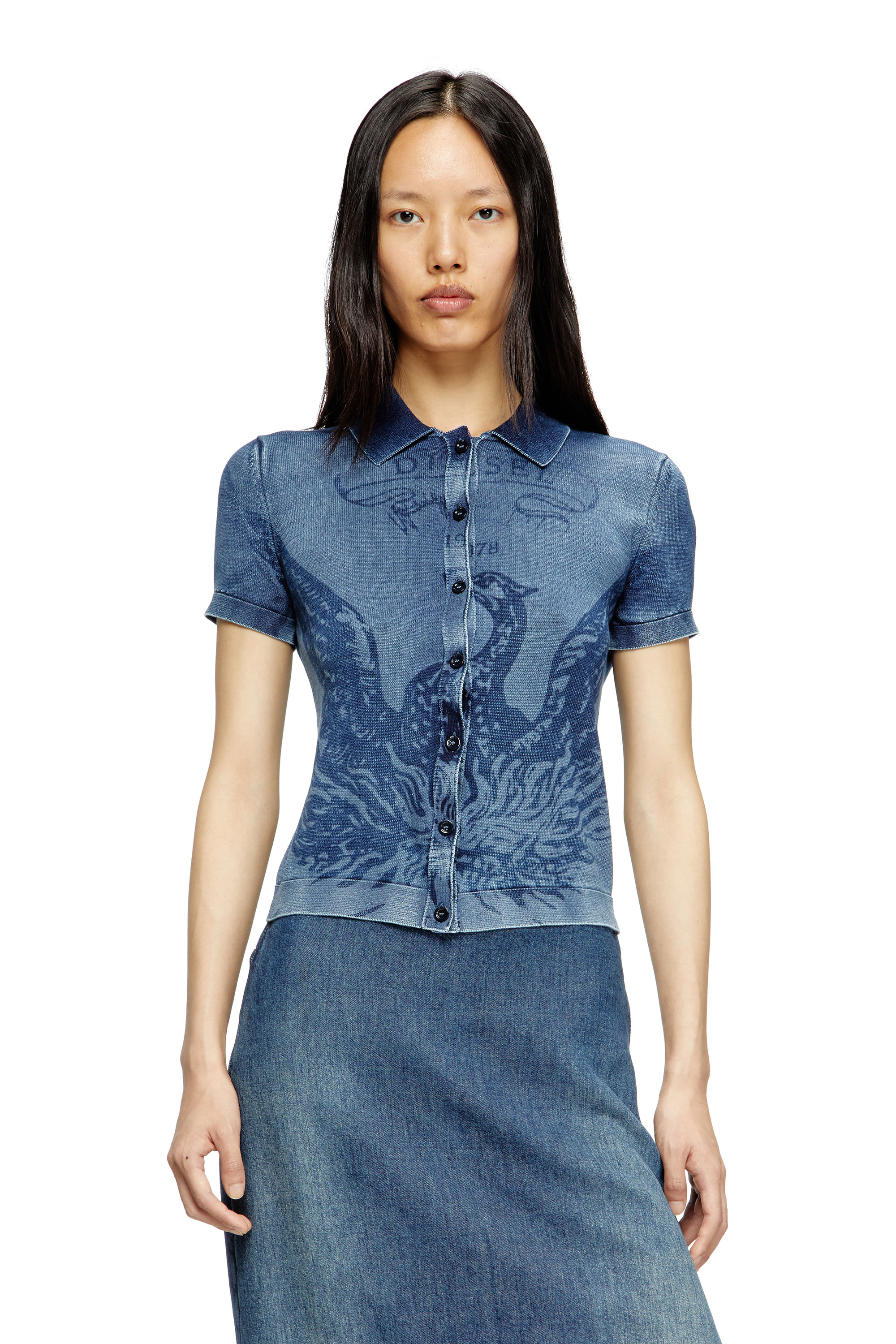Diesel - M-FENNY, Female's Indigo shirt-cardigan with Phoenix logo in Medium Blue - 1