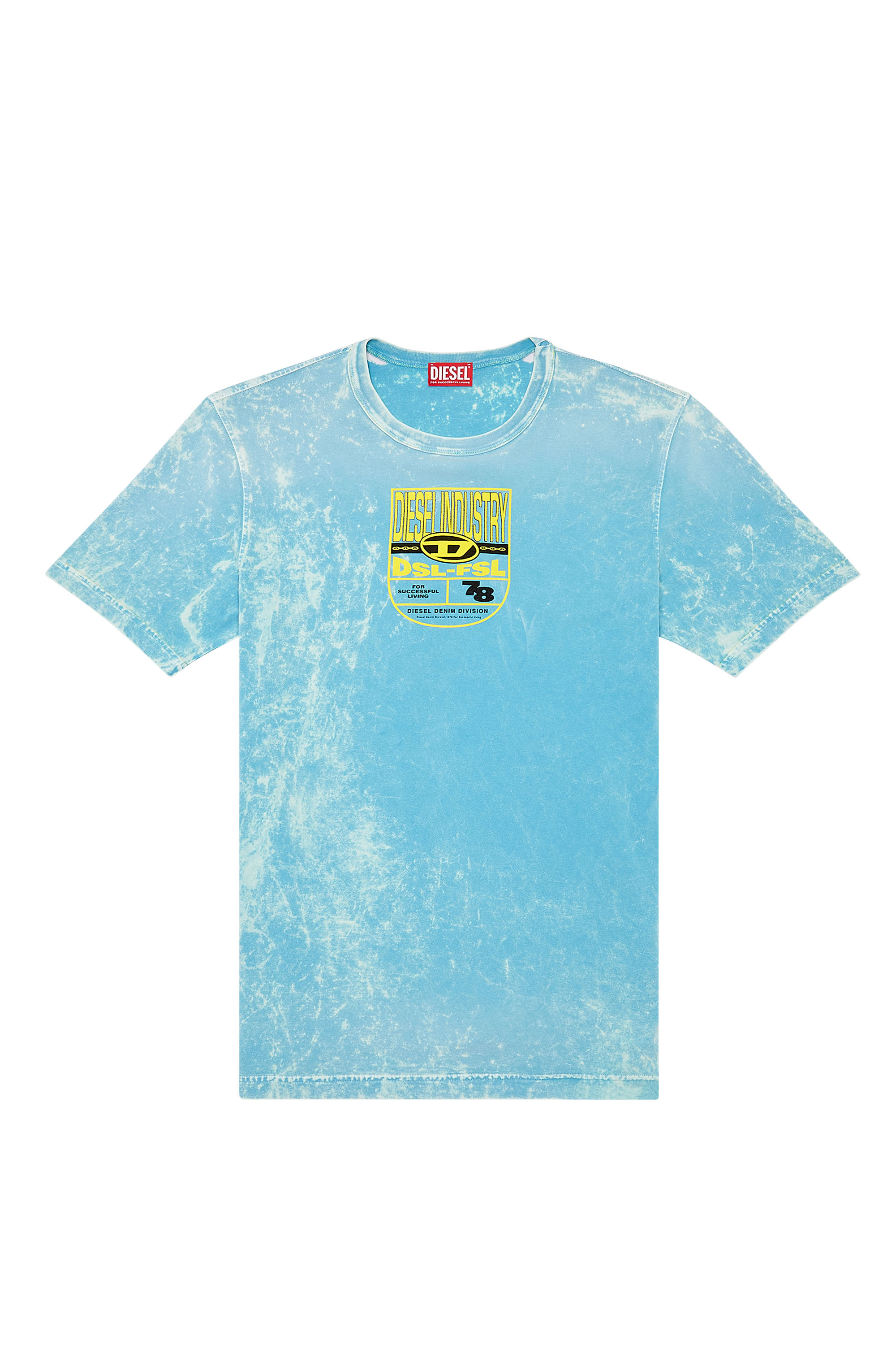 Diesel - T-JUST-N17, Homme T-shirt délavé à l'acide avec logo écusson in Bleu - Image 4