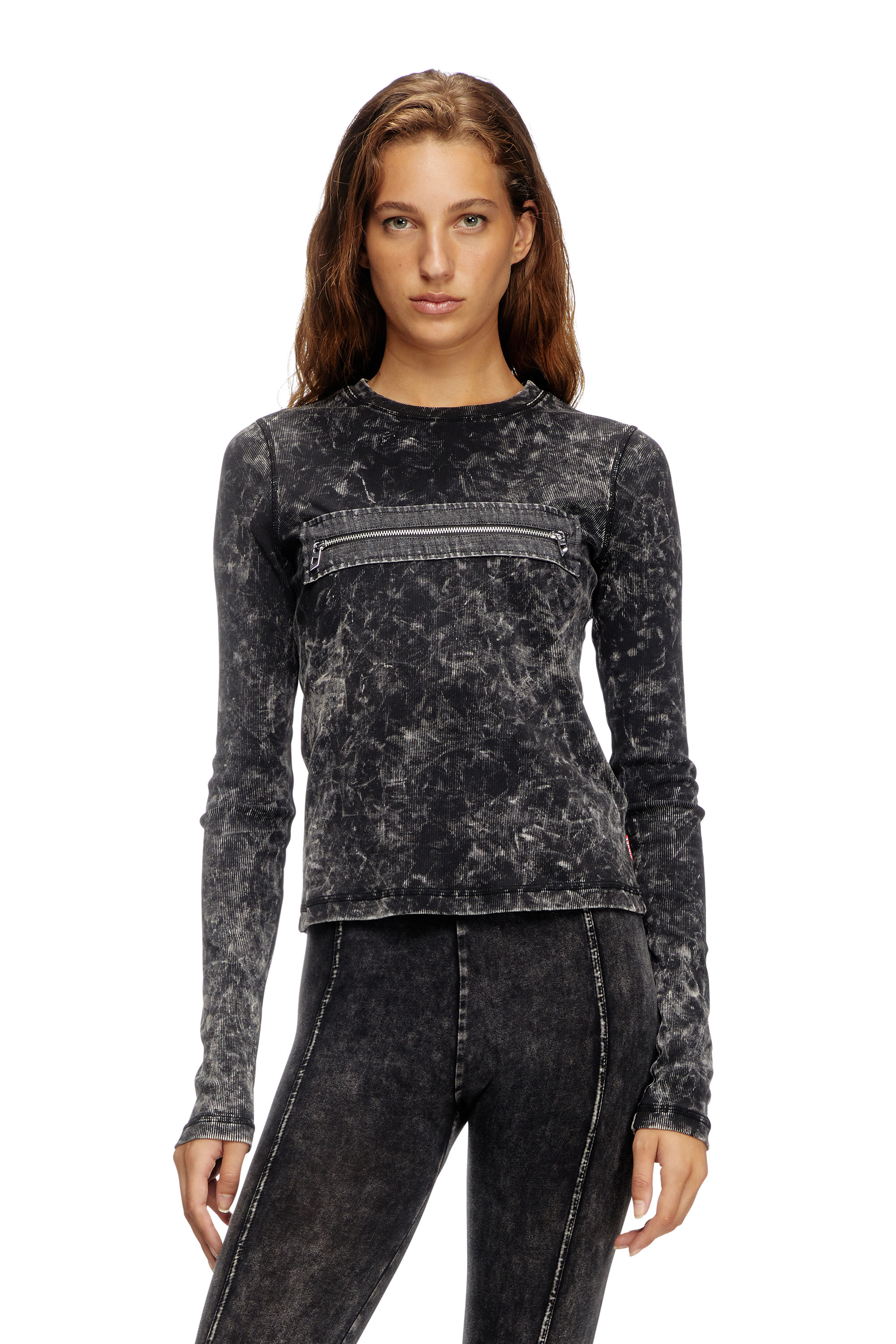 Diesel - T-ERCOLE, Female's Marbled top with zipped cut-out in Black - 1