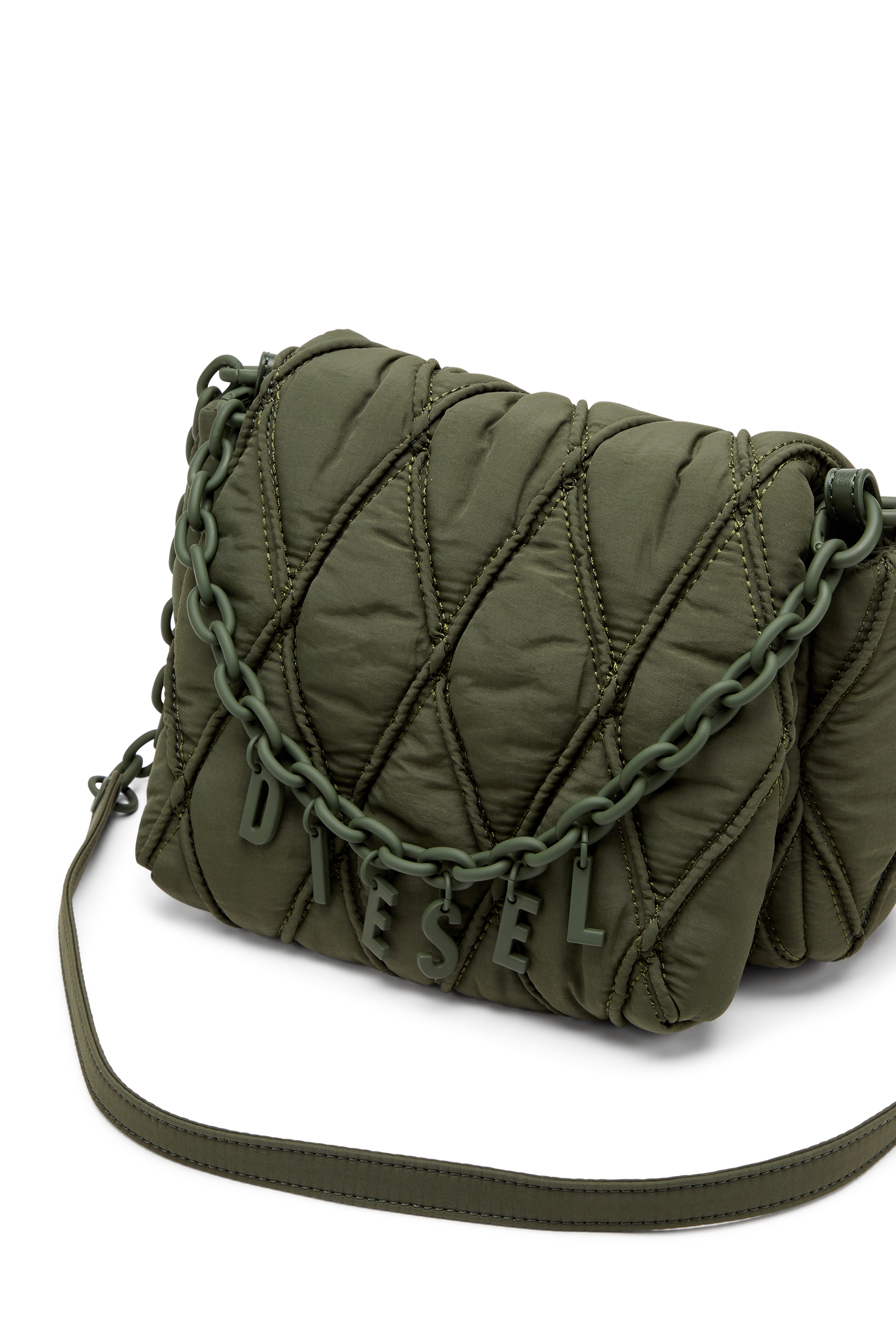 Diesel - CHARM-D SHOULDER S, Female's Charm-D S-Small shoulder bag in quilted nylon in Dark Green - 5