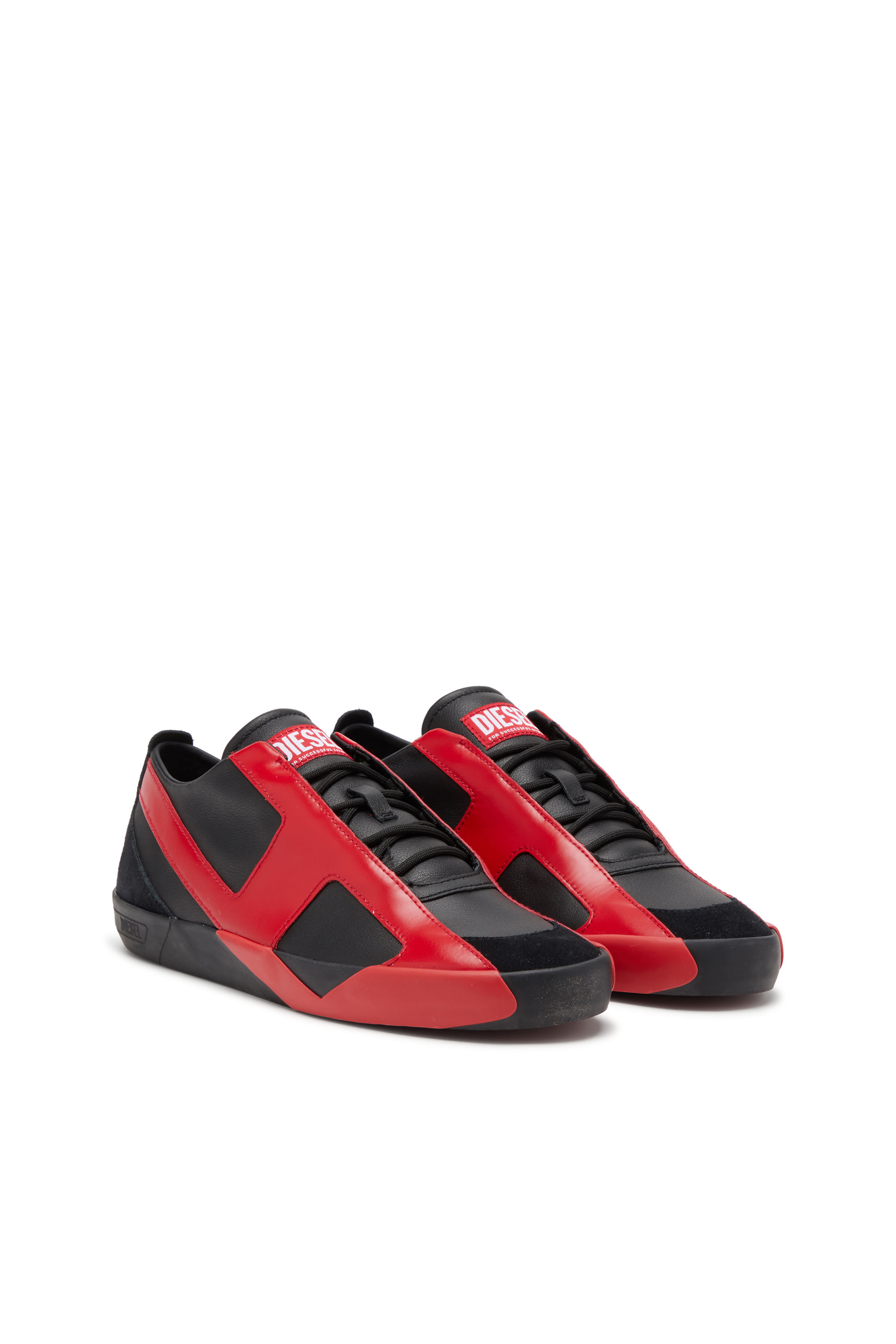 Diesel - S-SLANTE-D LOW, Male's S-Slante-D-Sneakers in suede and leather with D logo in Black/Red - 2