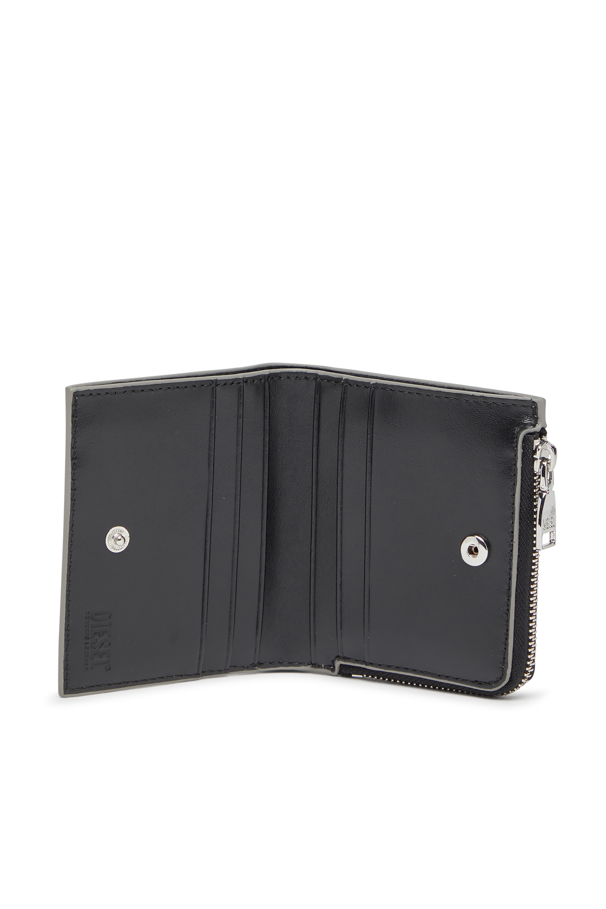 Diesel - 1DR BI FOLD ZIP L, Porte-cartes à deux volets en cuir effet miroir Femme in Gris argenté - 3