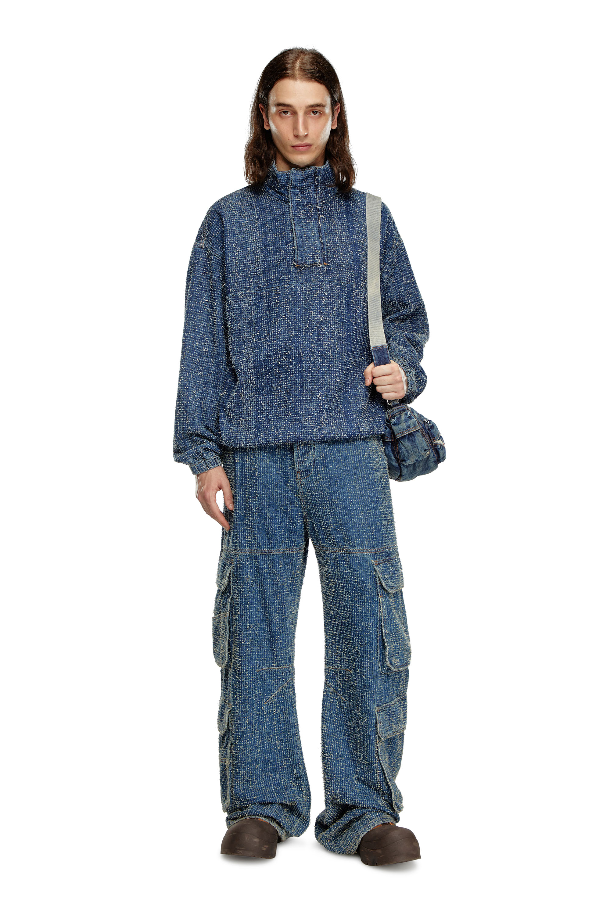 Diesel - D-FLOW-S, Veste pull en denim bouclé Mixte in Bleu - 5