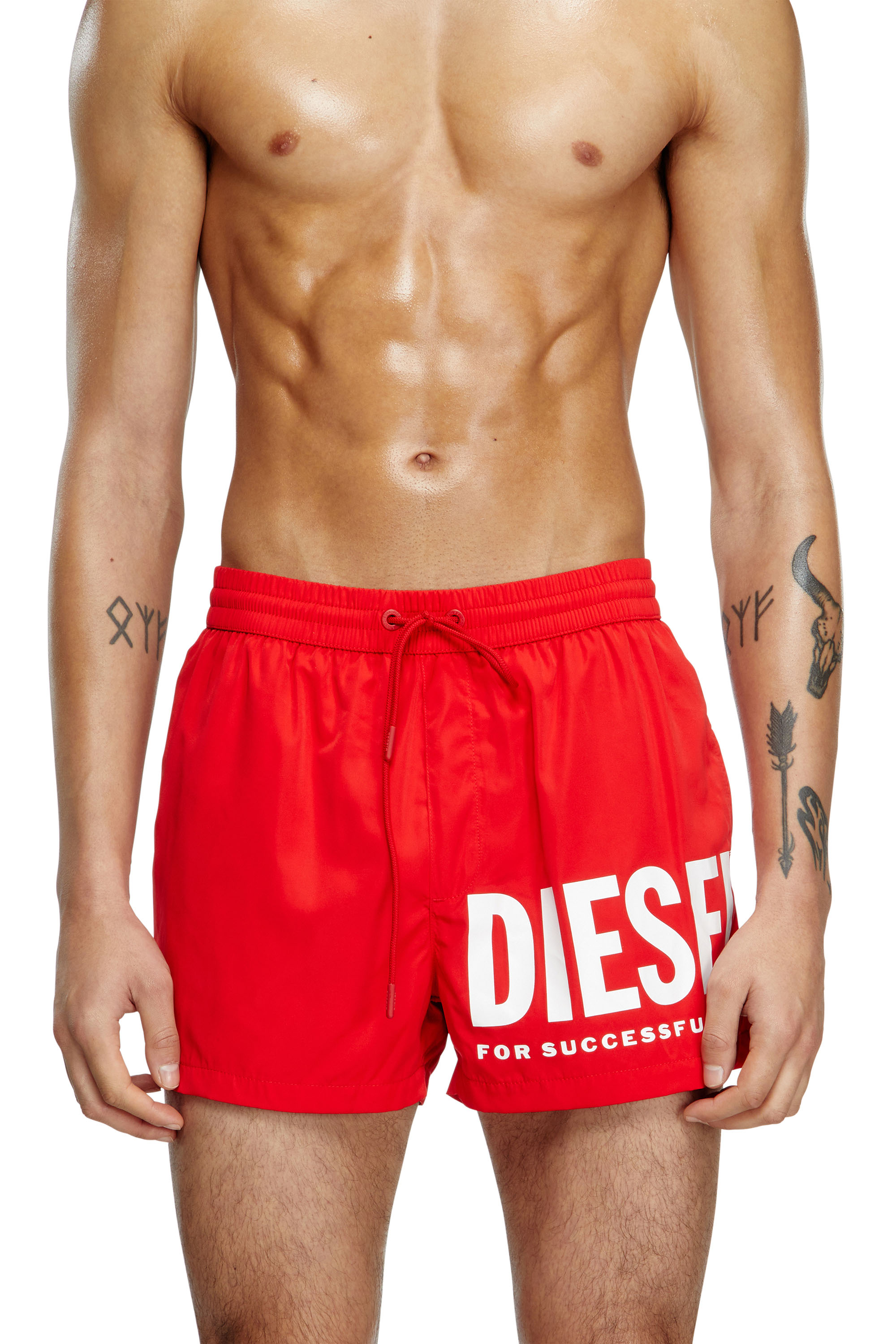 Diesel - MARIO-34-D-CORE, Male's Swim shorts with logo print in Red/White - 2