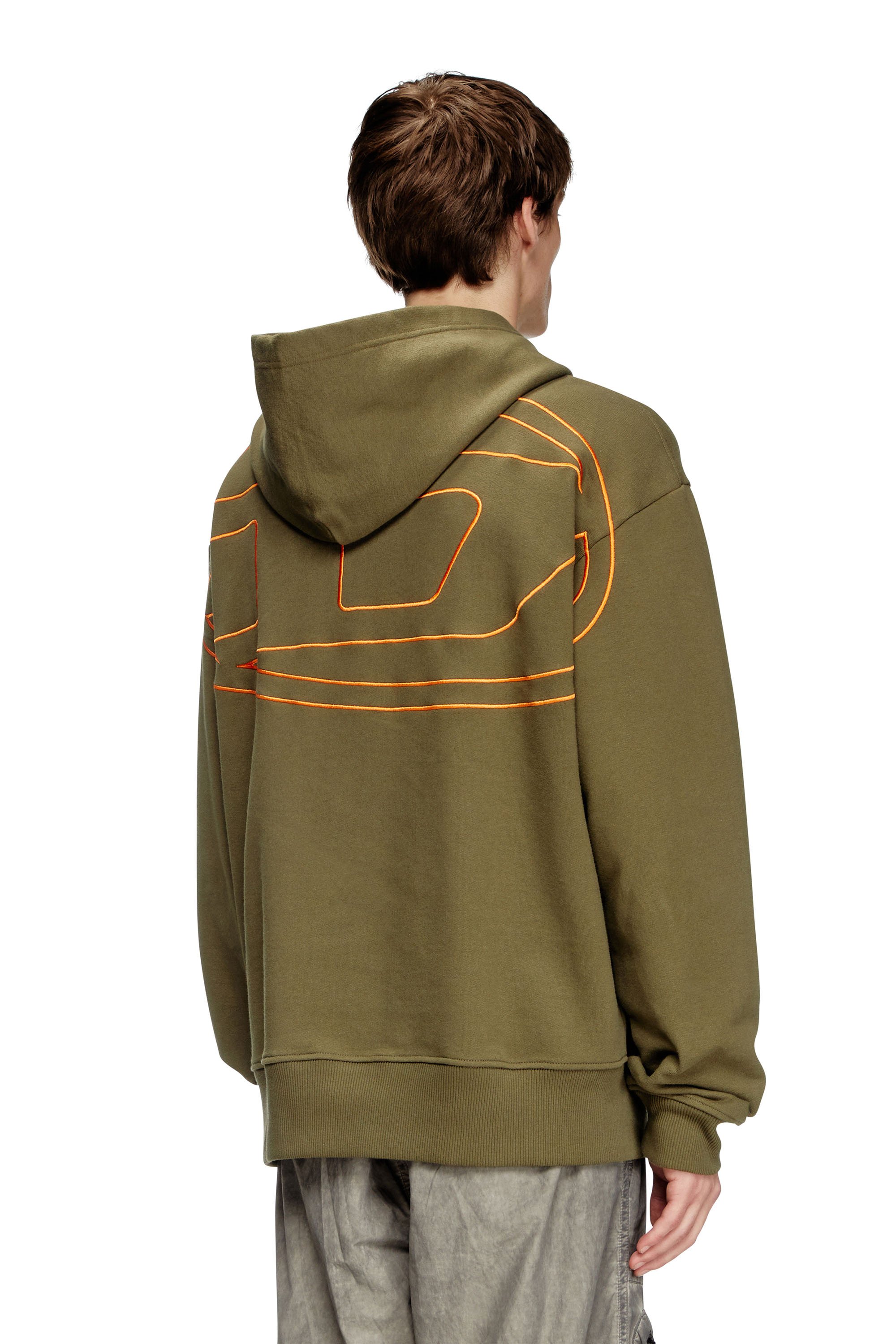 Diesel - S-MACS-HOOD-MEGOVAL-D, Male's Hoodie with logo embroidery in Military Green - 3