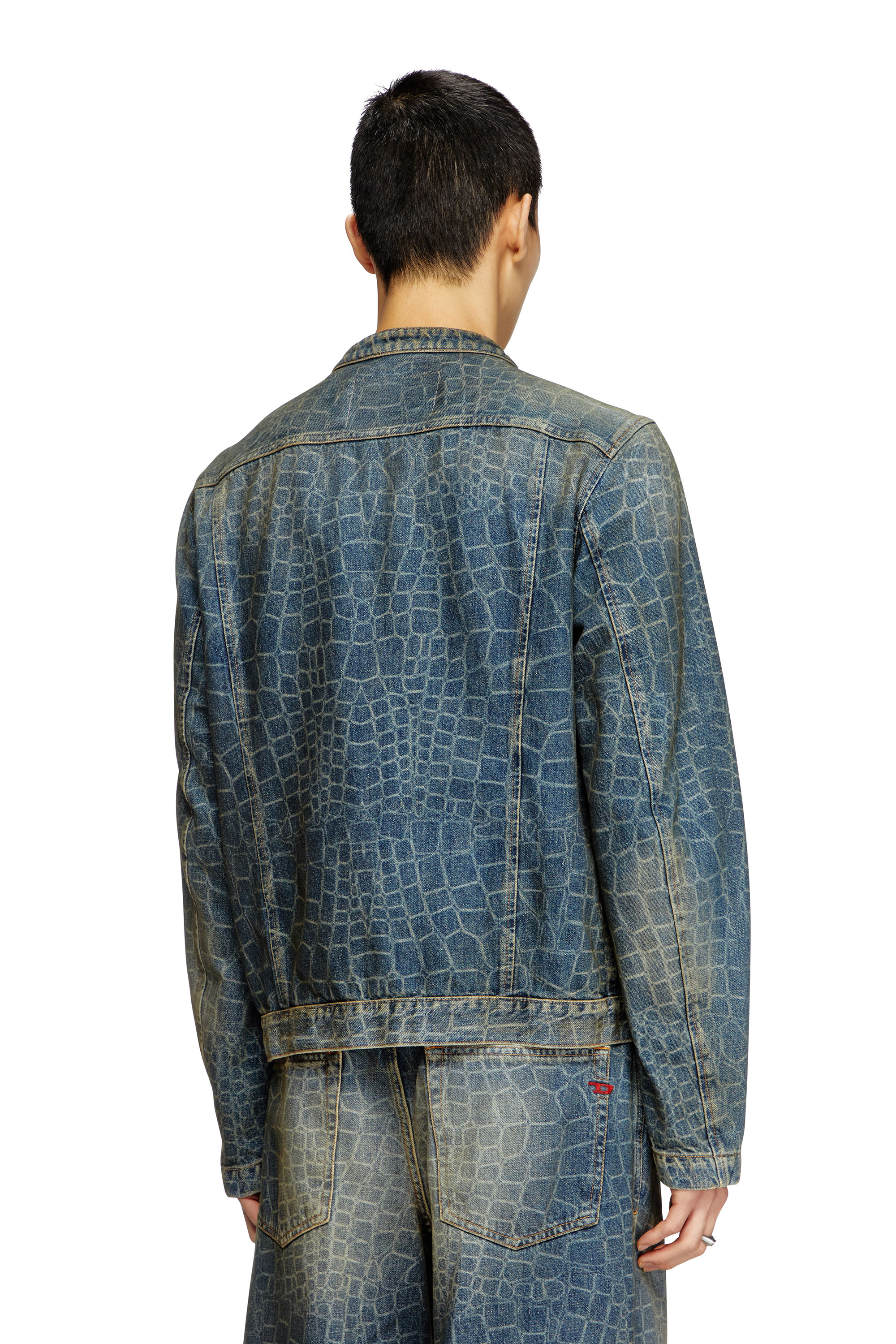 Diesel - CL-D-GLORY-SNAKE, Male's Moto jacket in snake-print denim in Dark Blue - 3