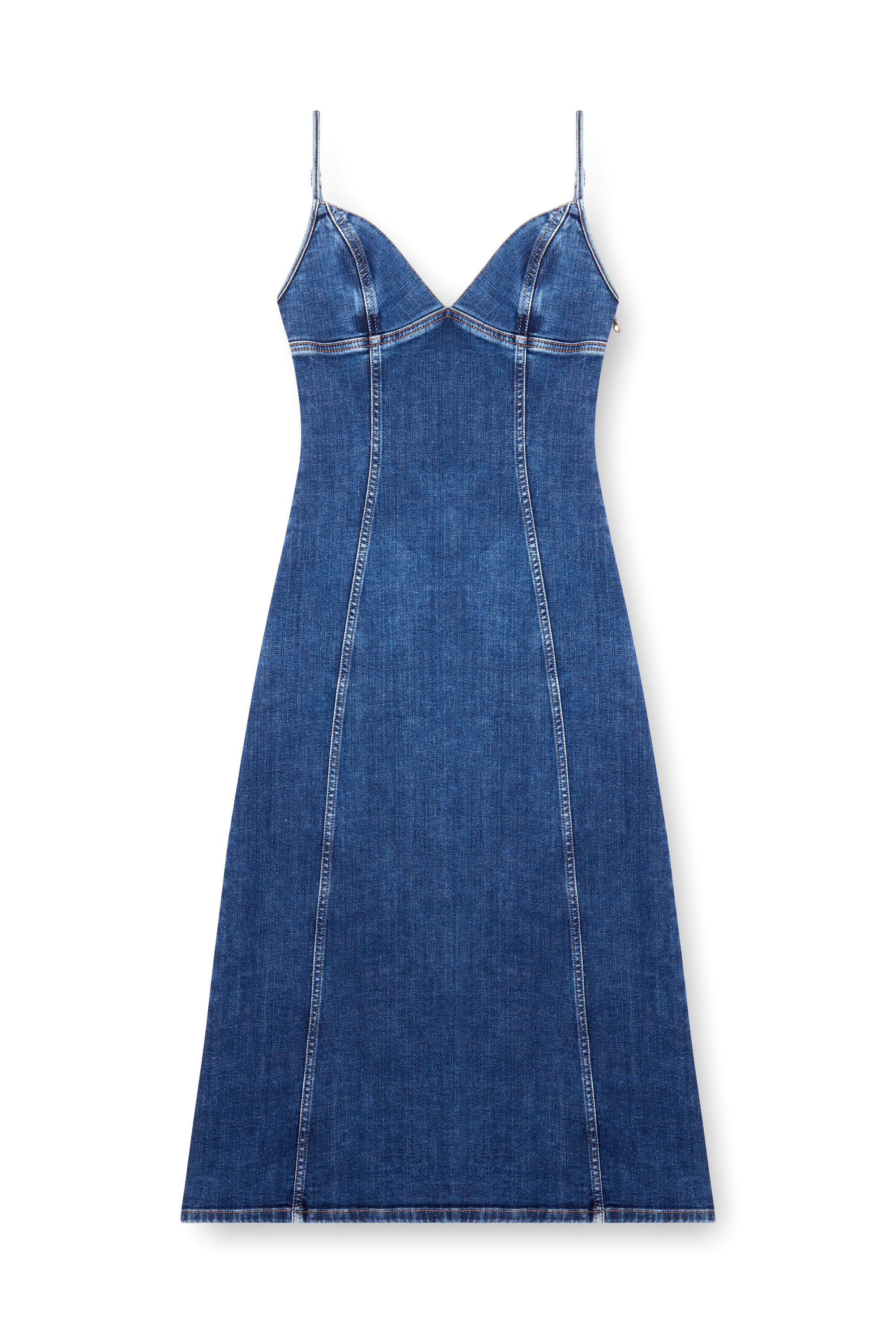 Diesel - DE-FULVY-DRESS-D, Robe midi à bretelles en denim Femme in Bleu - 2