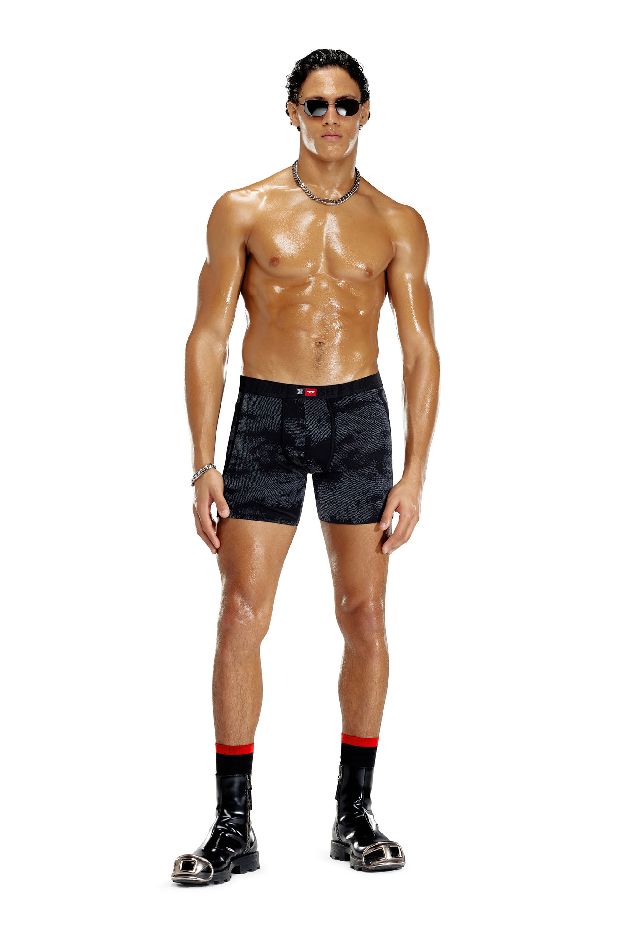 Diesel - FLOCKED-BOXER-BRIEFS, Male's Flocked microfibre boxer briefs in Black - 1