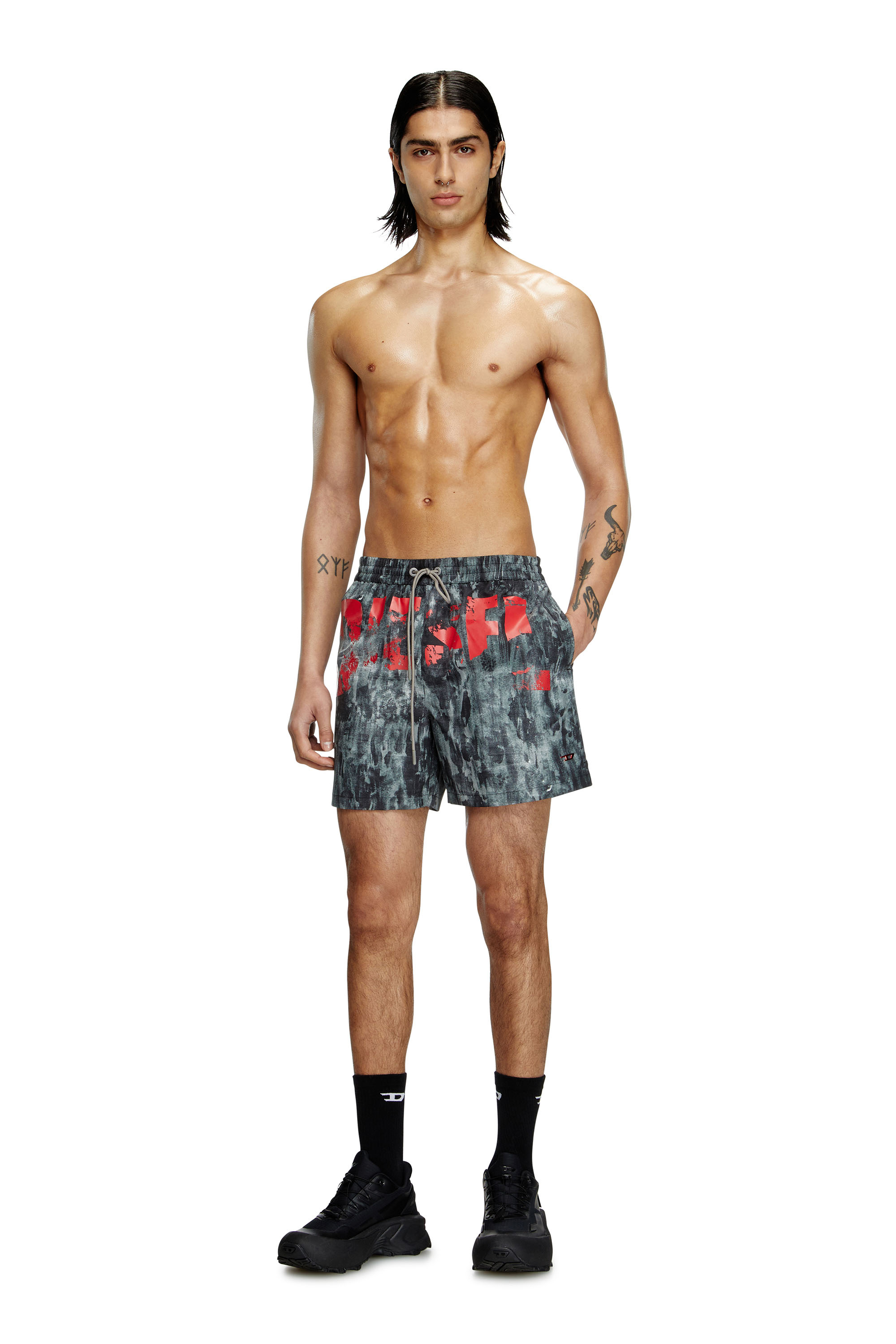 Diesel - RIO-41-D-POP, Male's Mid-length swim shorts with graphic print in Black - 1