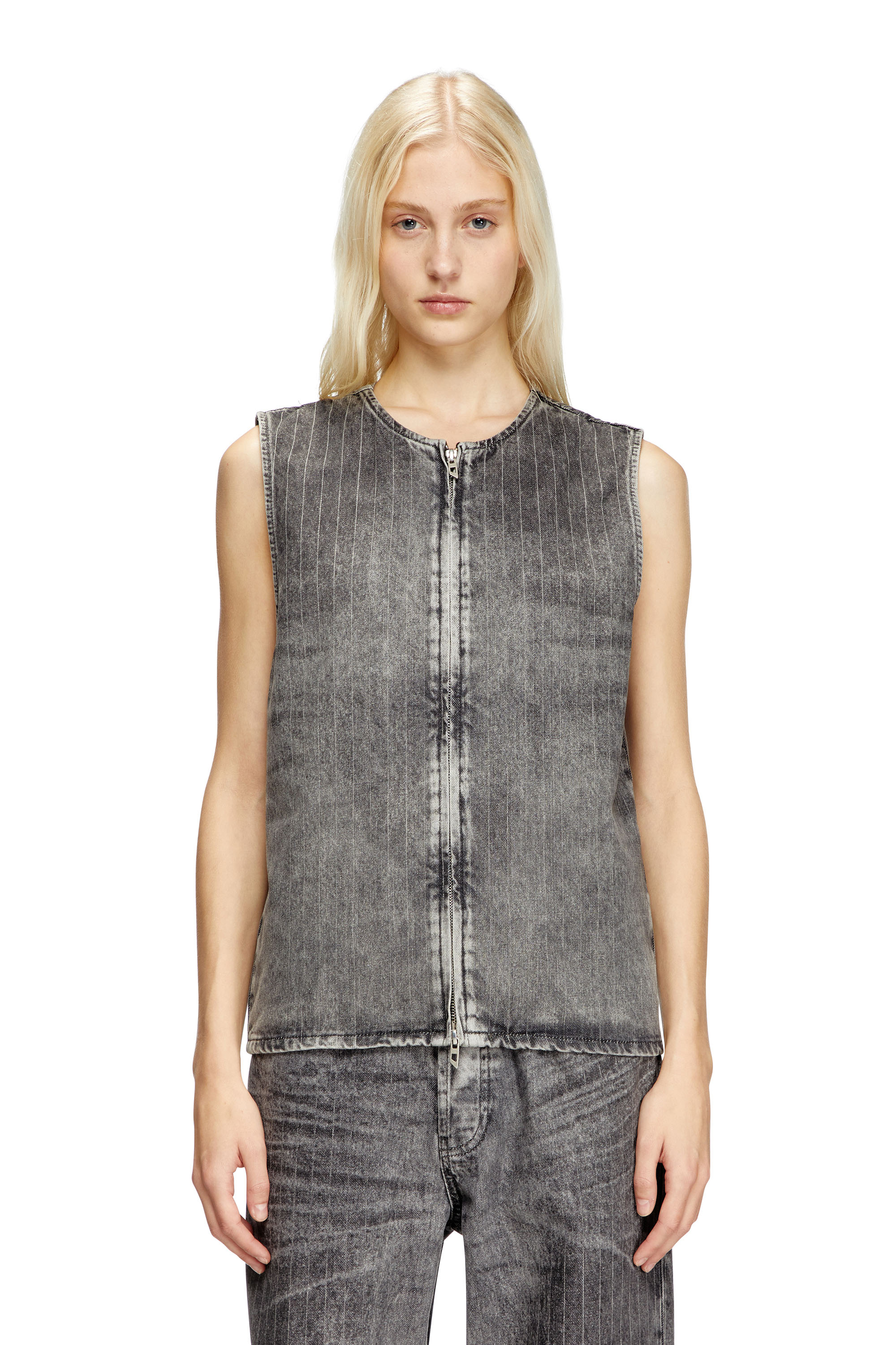 Diesel - D-SUND-S, Unisex's Vest in tailoring pinstripe denim in Grey - 5