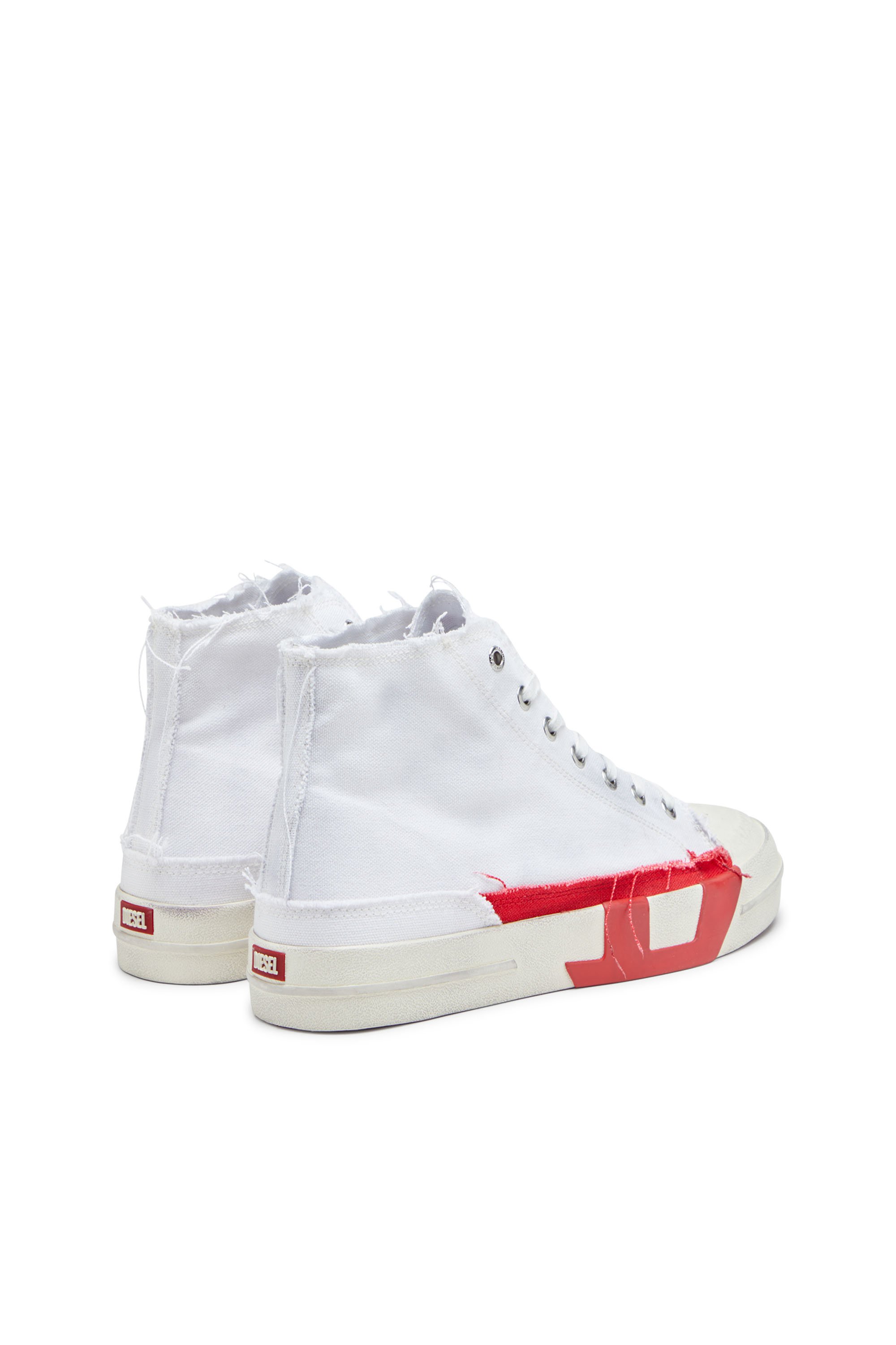 Diesel - S-D-VERSE MID, Male's Dirty-effect high-top canvas sneakers in White/Red - 3