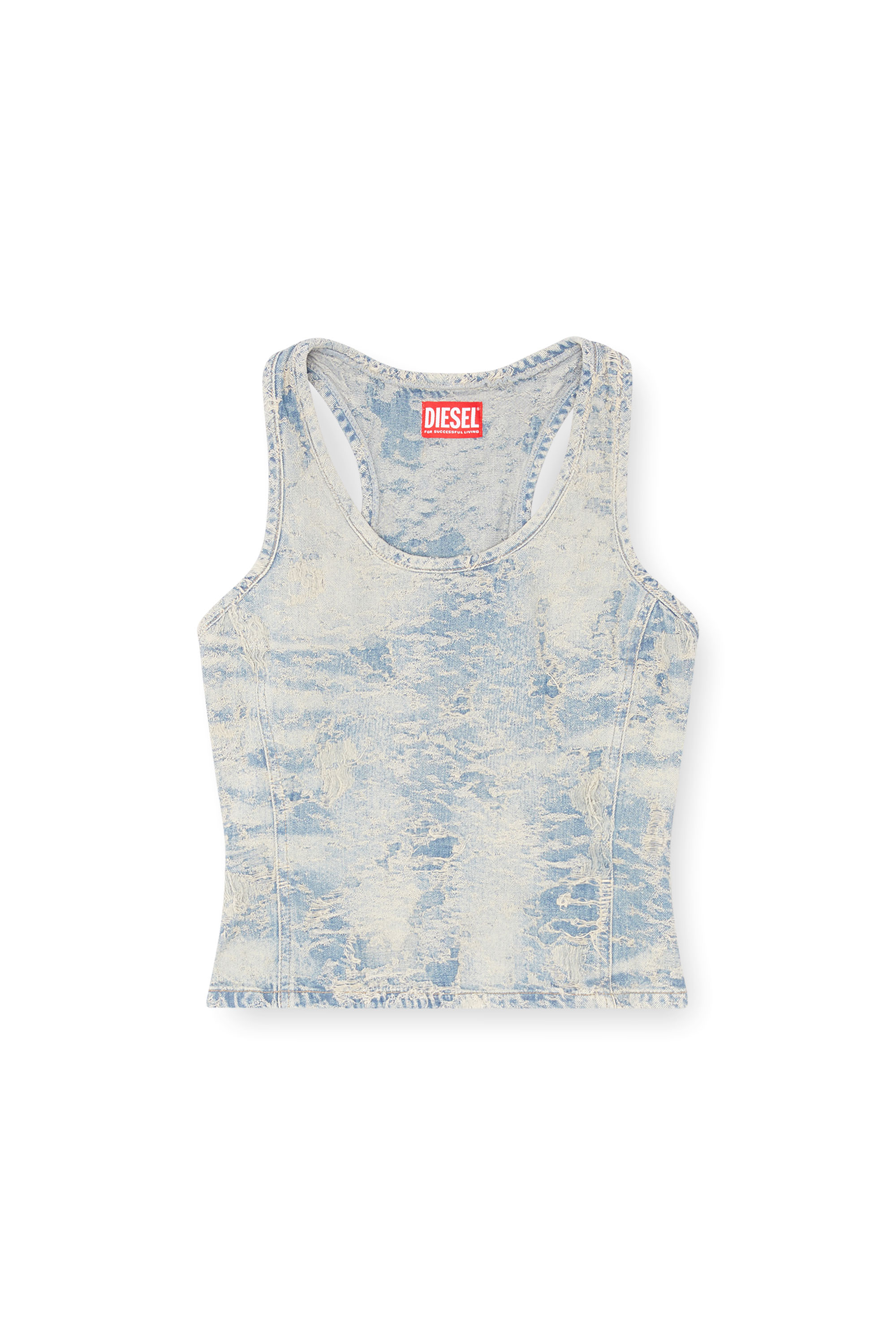 Diesel - DE-NORG-FSF, Débardeur en denim jacquard effet sali Femme in Bleu - 5