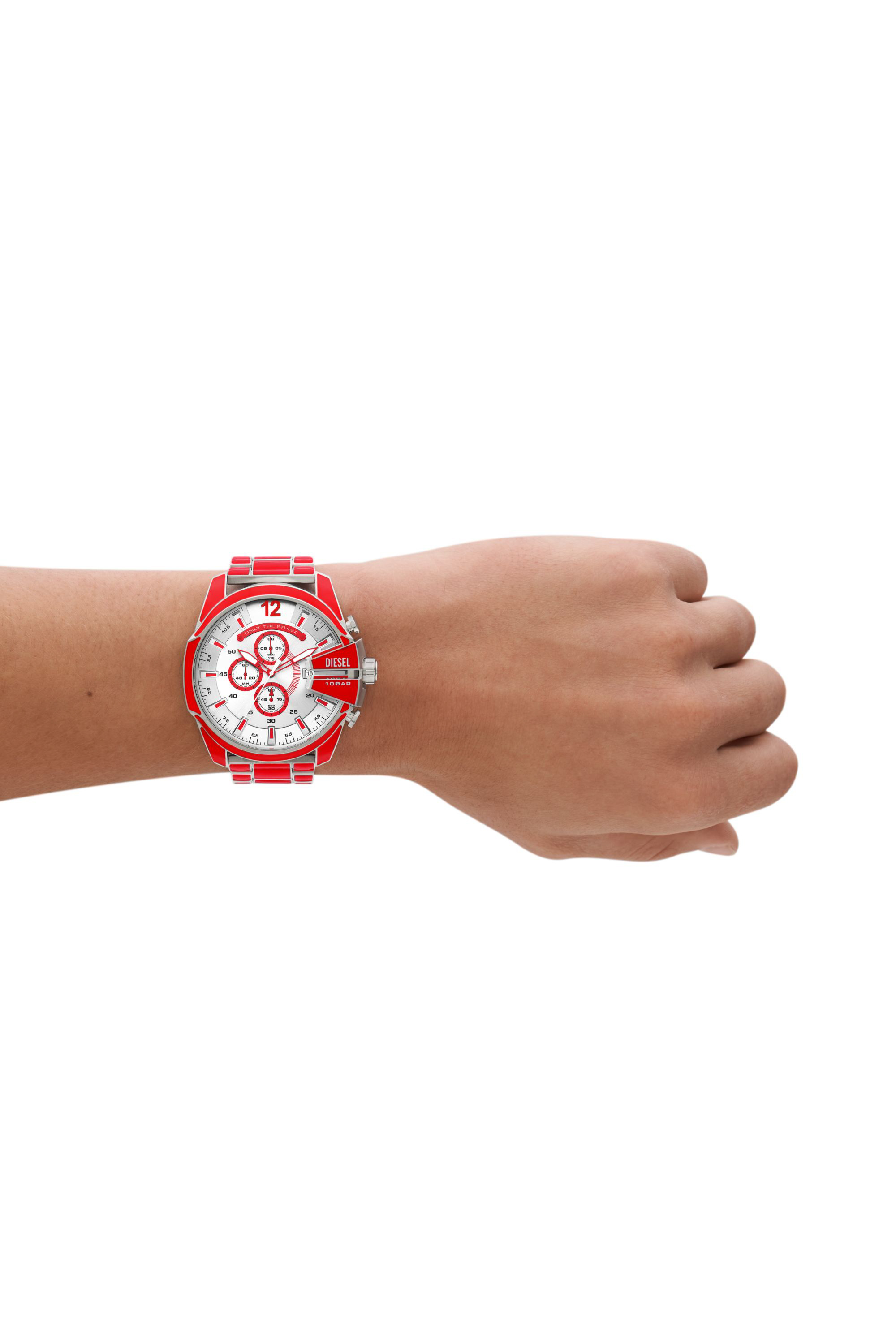 Diesel - DZ4638, Male Mega Chief red enamel and stainless steel watch in Red - Image 4