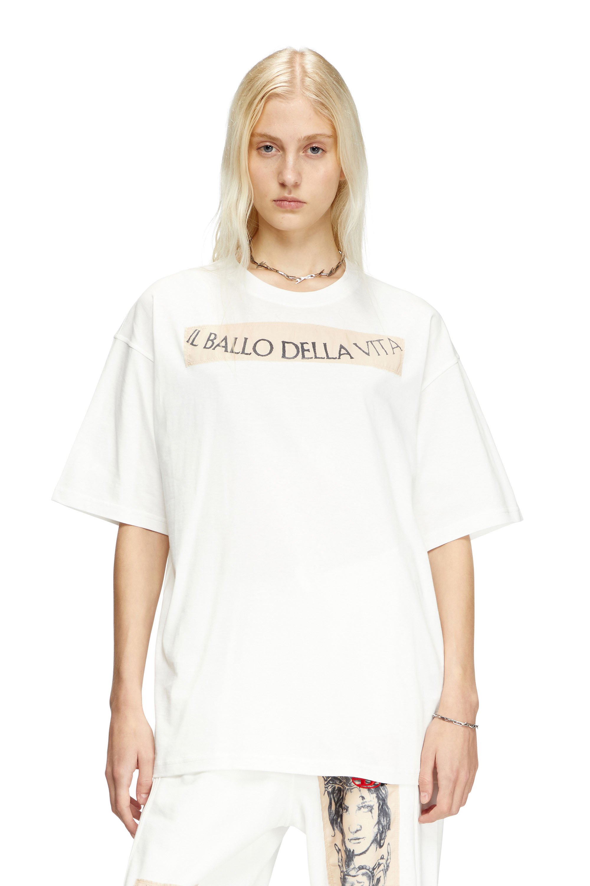 Diesel - T-BOXT-BALLO-DD, T-shirt with tattoo patch Mixte in Blanc - 4