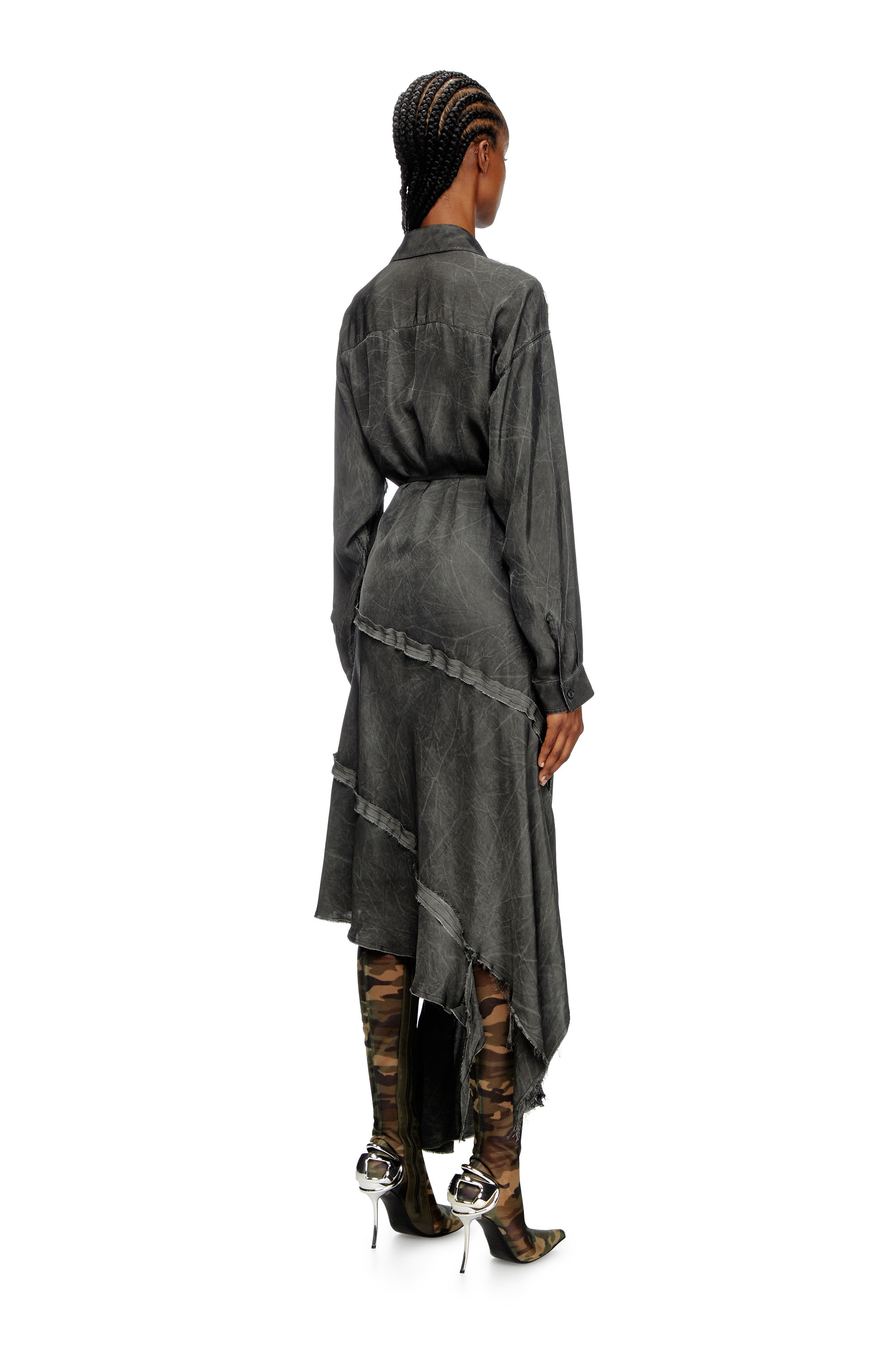 Diesel - D-RAVEN-Q1, Female's Asymmetrical long-sleeve dress in Dark Grey - 3