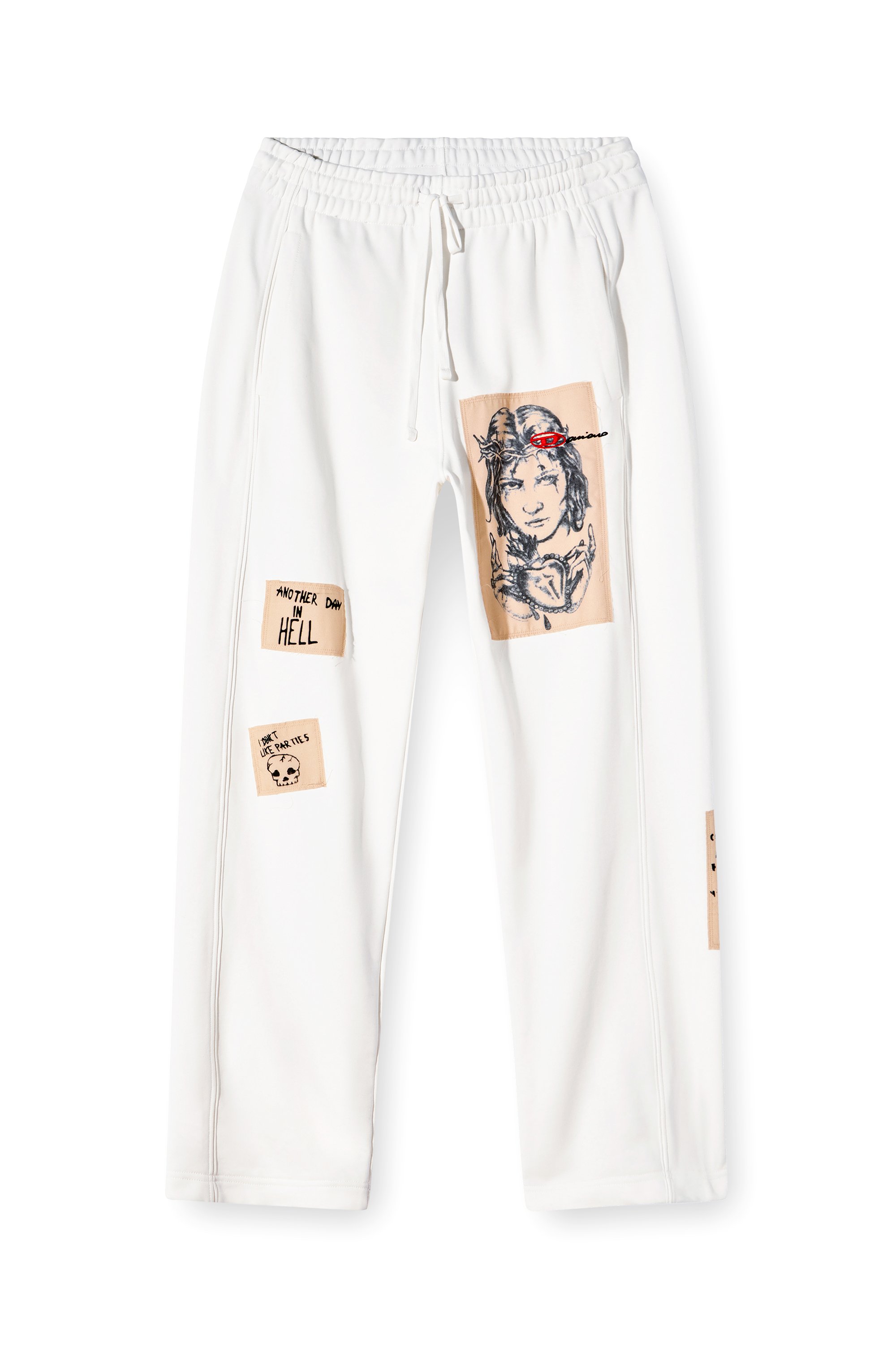 Diesel - P-MARTYANS-DD, Pantalon de survêtement avec empiècements tatouage Mixte in Blanc - 7