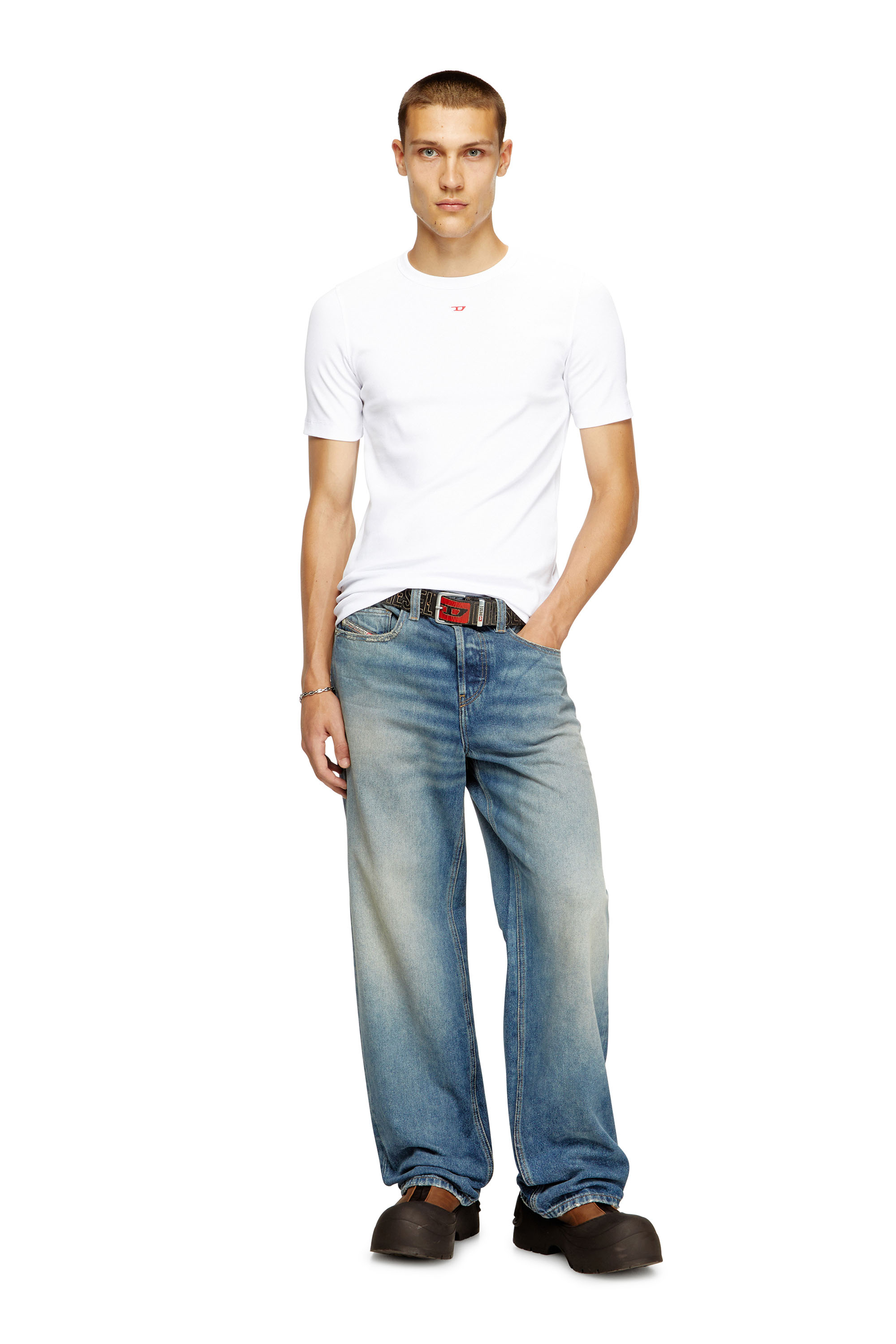 Diesel - D-RIBBER-N, Male's T-shirt with D patch in White - 2