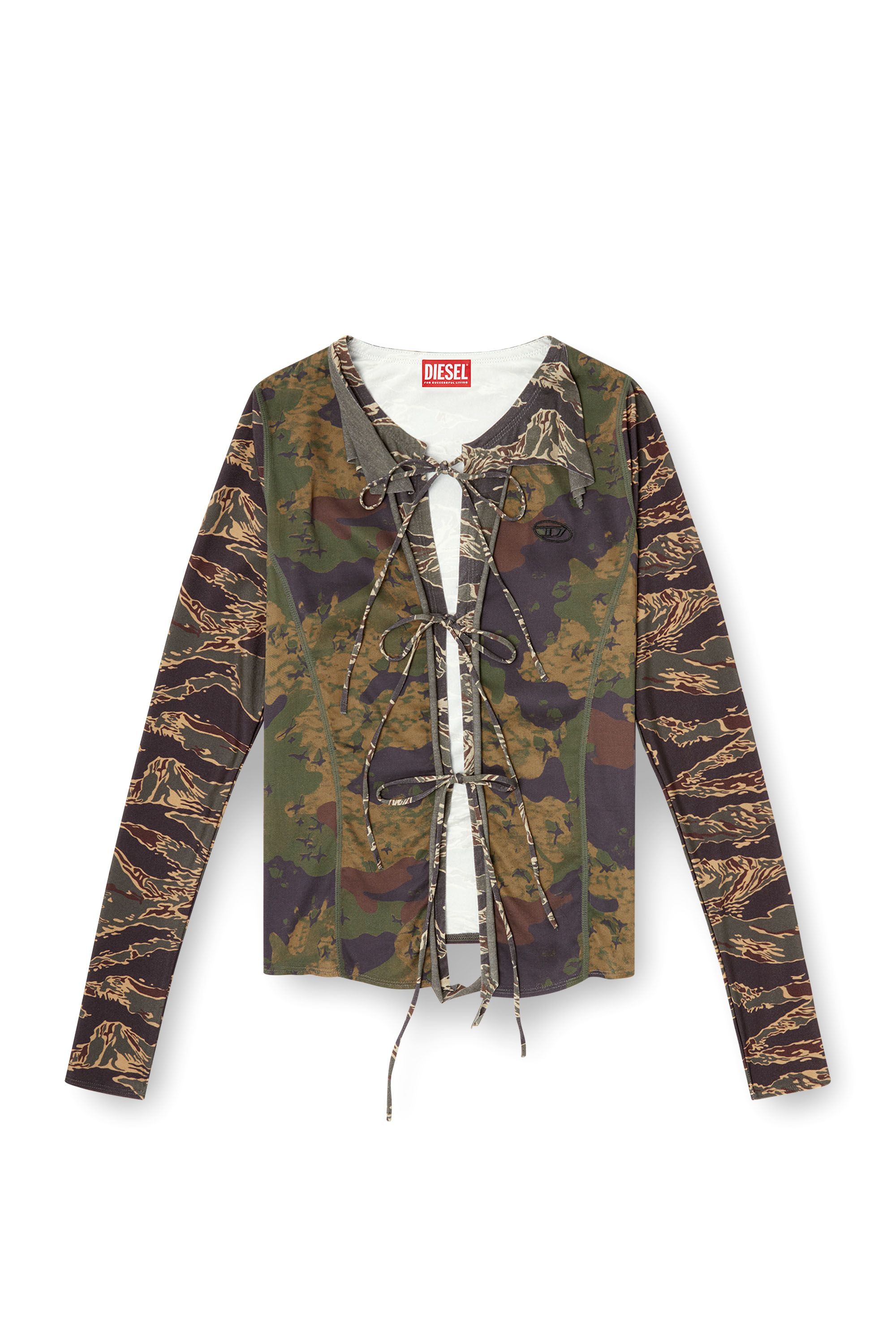 Diesel - T-AFRY, Female's Tie cardigan with mixed camo prints in Military Green - 4