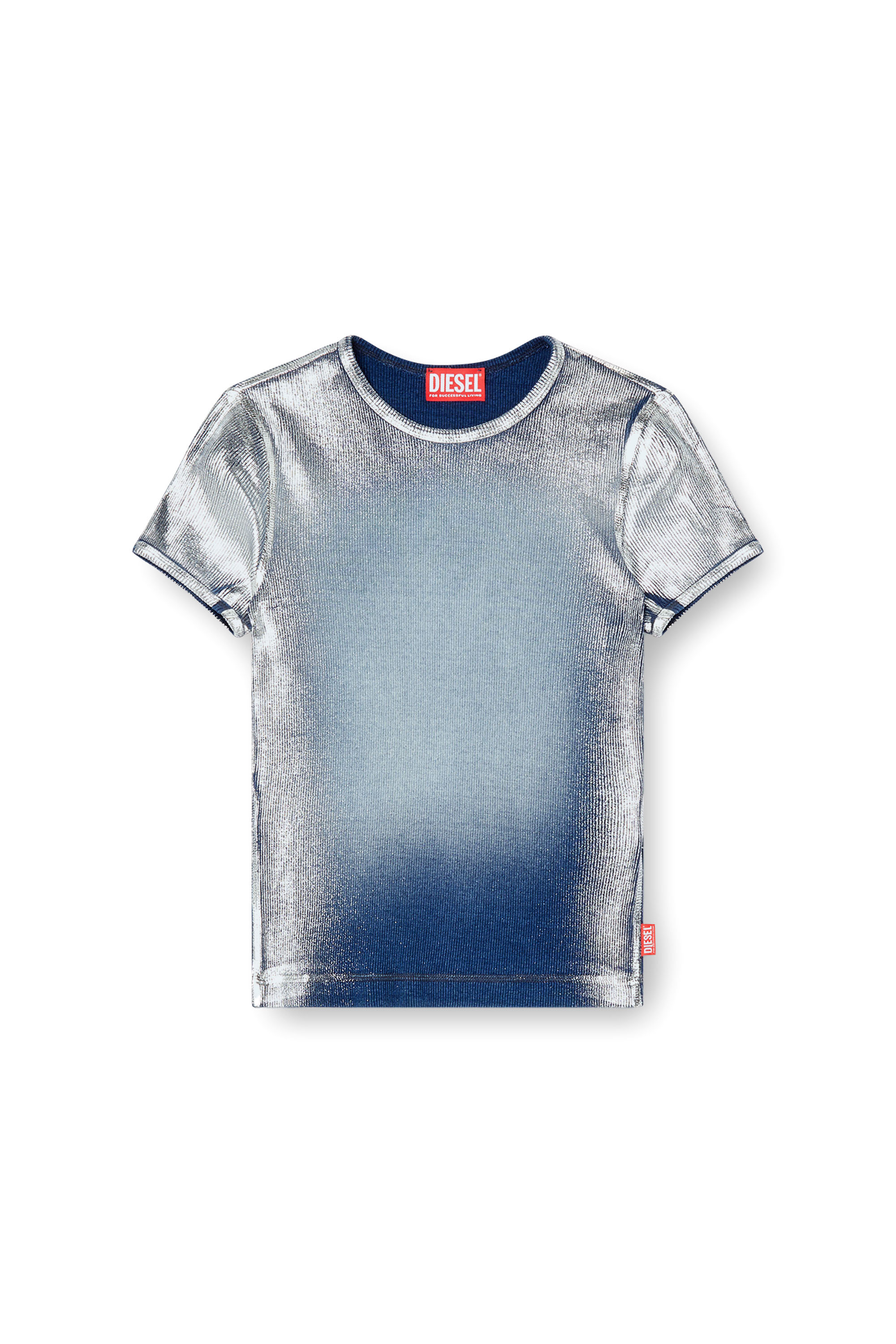 Diesel - T-ELE-LONG-Q1, Female's Faded metallic T-shirt in Light Blue - 4