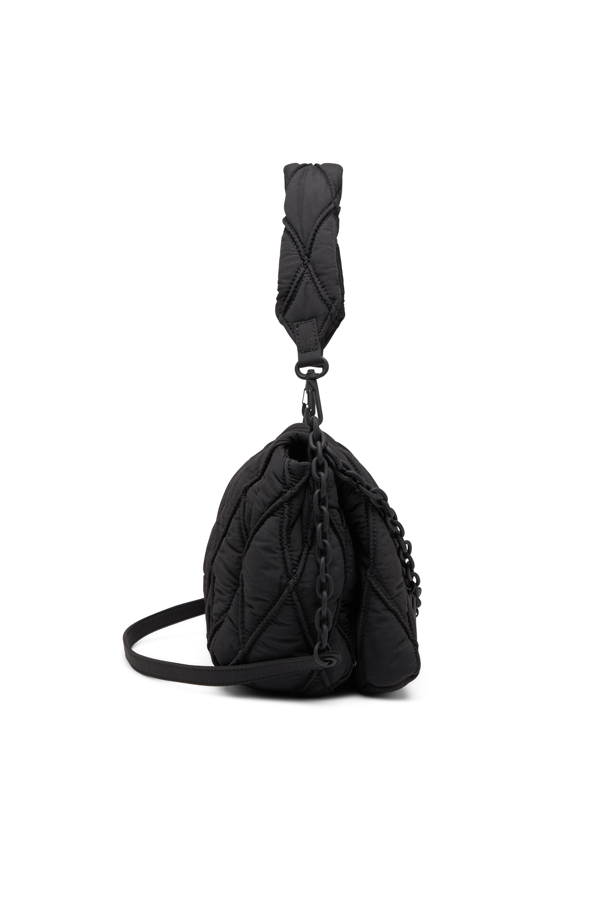 Diesel - CHARM-D SHOULDER M, Female's Charm-D M-Shoulder bag in quilted nylon in Black - 3