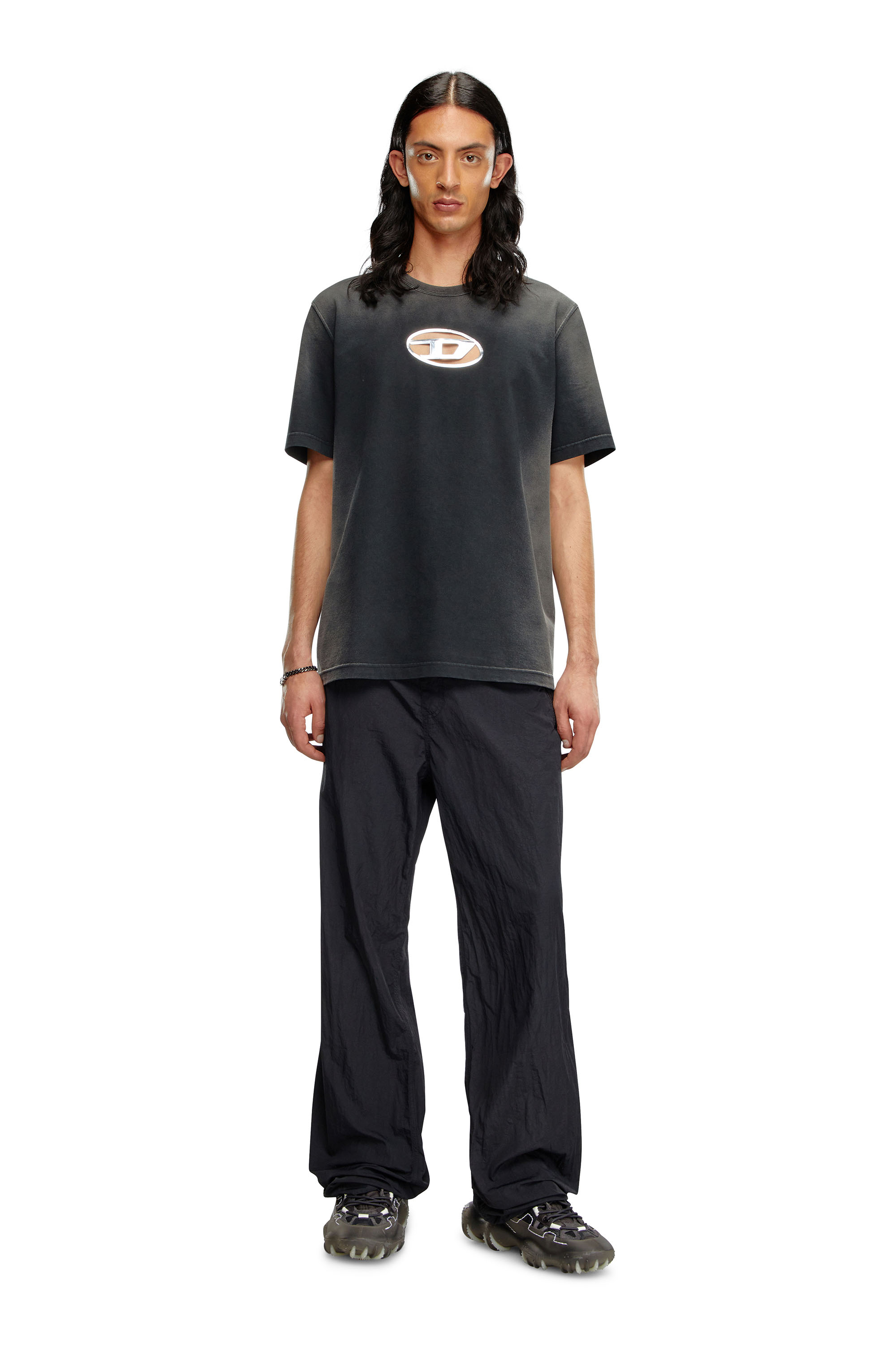 Diesel - T-ADJUST-Q8, Homme T-shirt délavé avec cut-out Oval D in Noir - Image 3