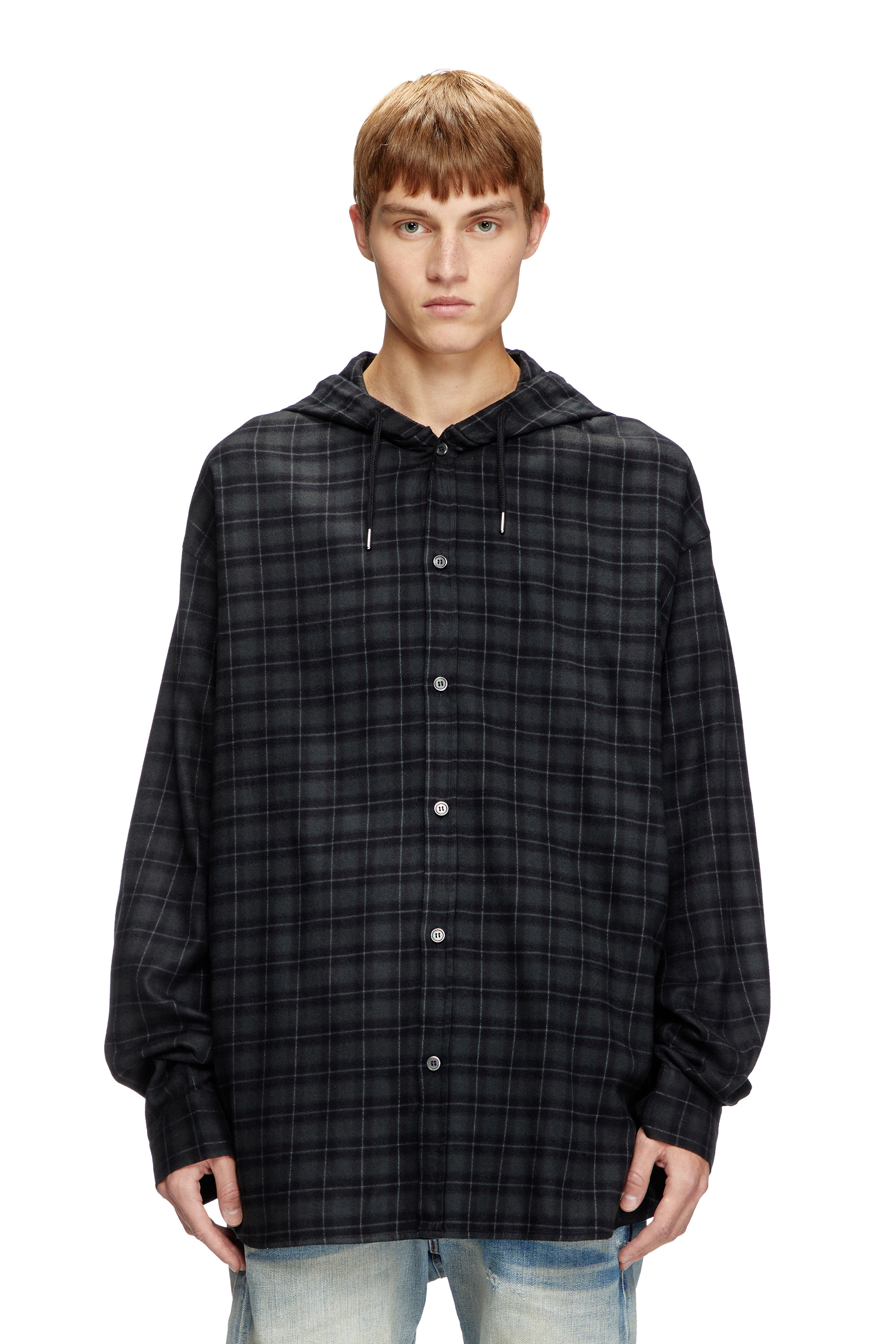 Diesel - S-DEWNY-HOOD-B, Male's Hooded shirt in check flannel in null - 1