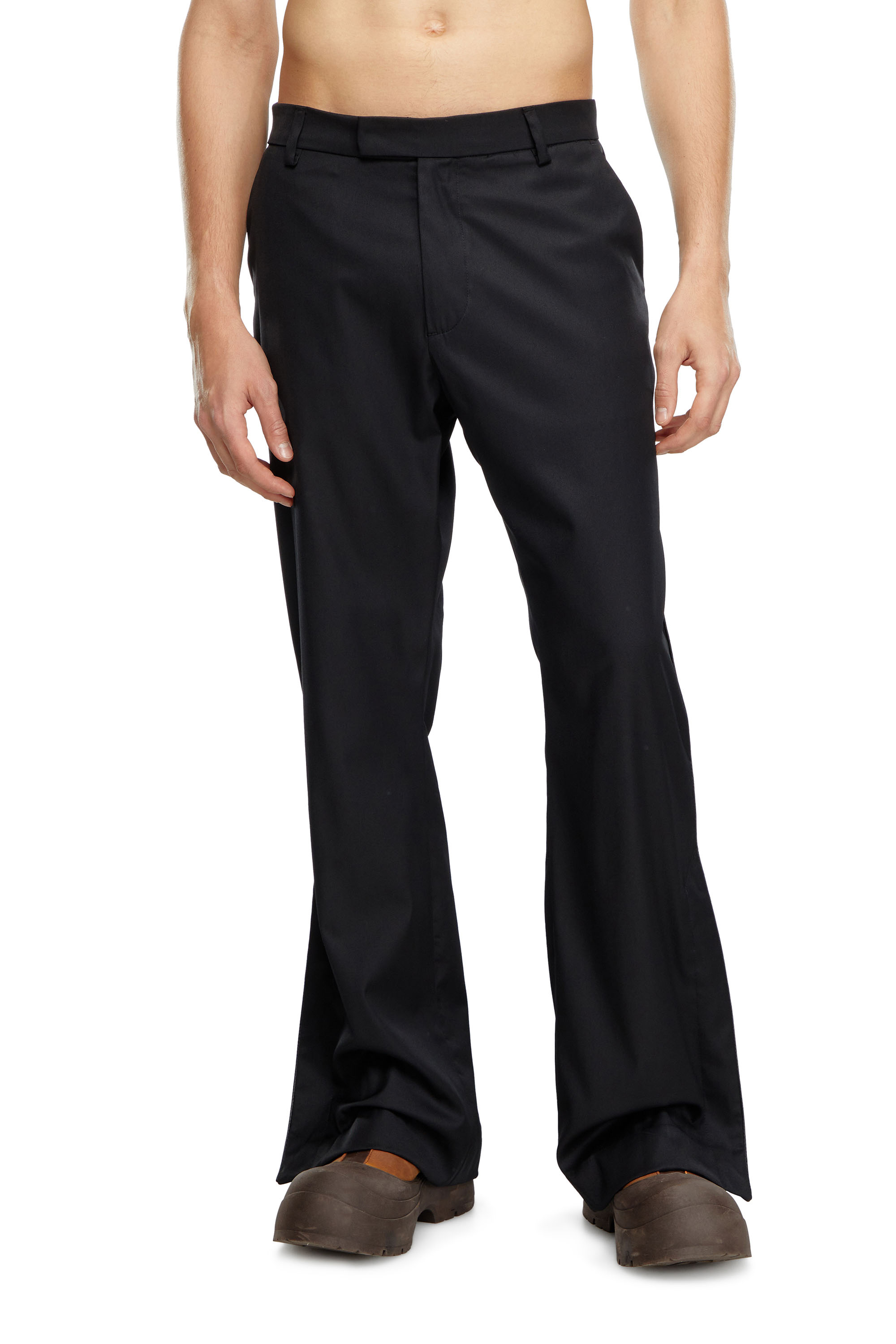 Diesel - P-AMMIR, Male's Wool-nylon pants with side slits in Black - 1