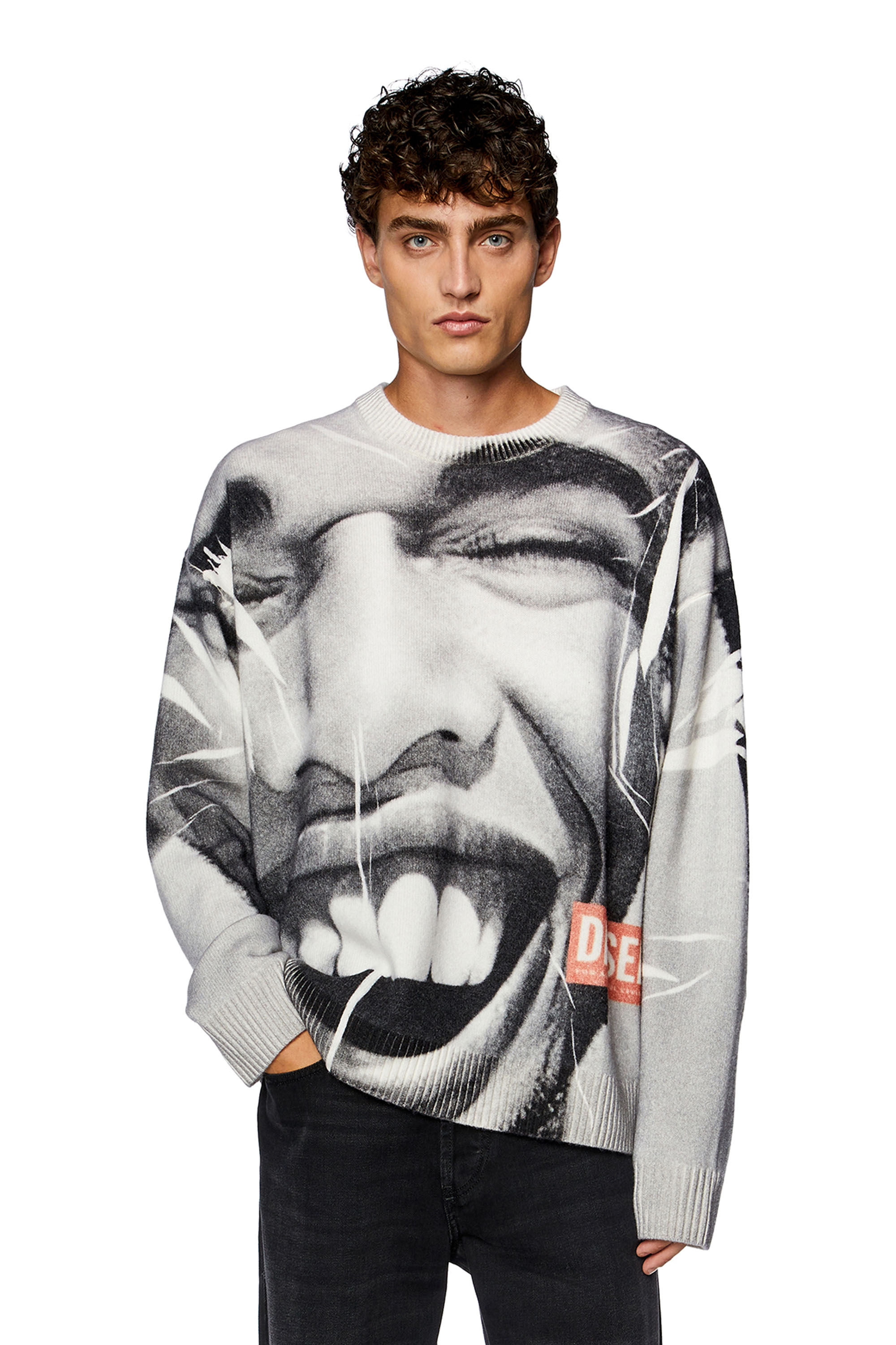 Diesel - K-VICTORY, Male's Jumper with all-over smile print in Grey/White - 1