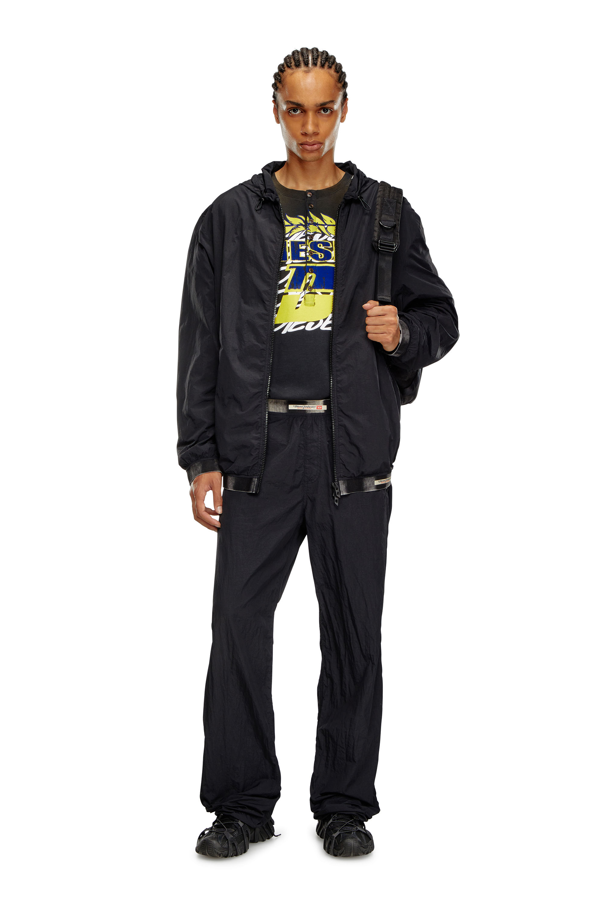 Diesel - J-POST, Male's Windbreaker in recycled shell in Black - 2