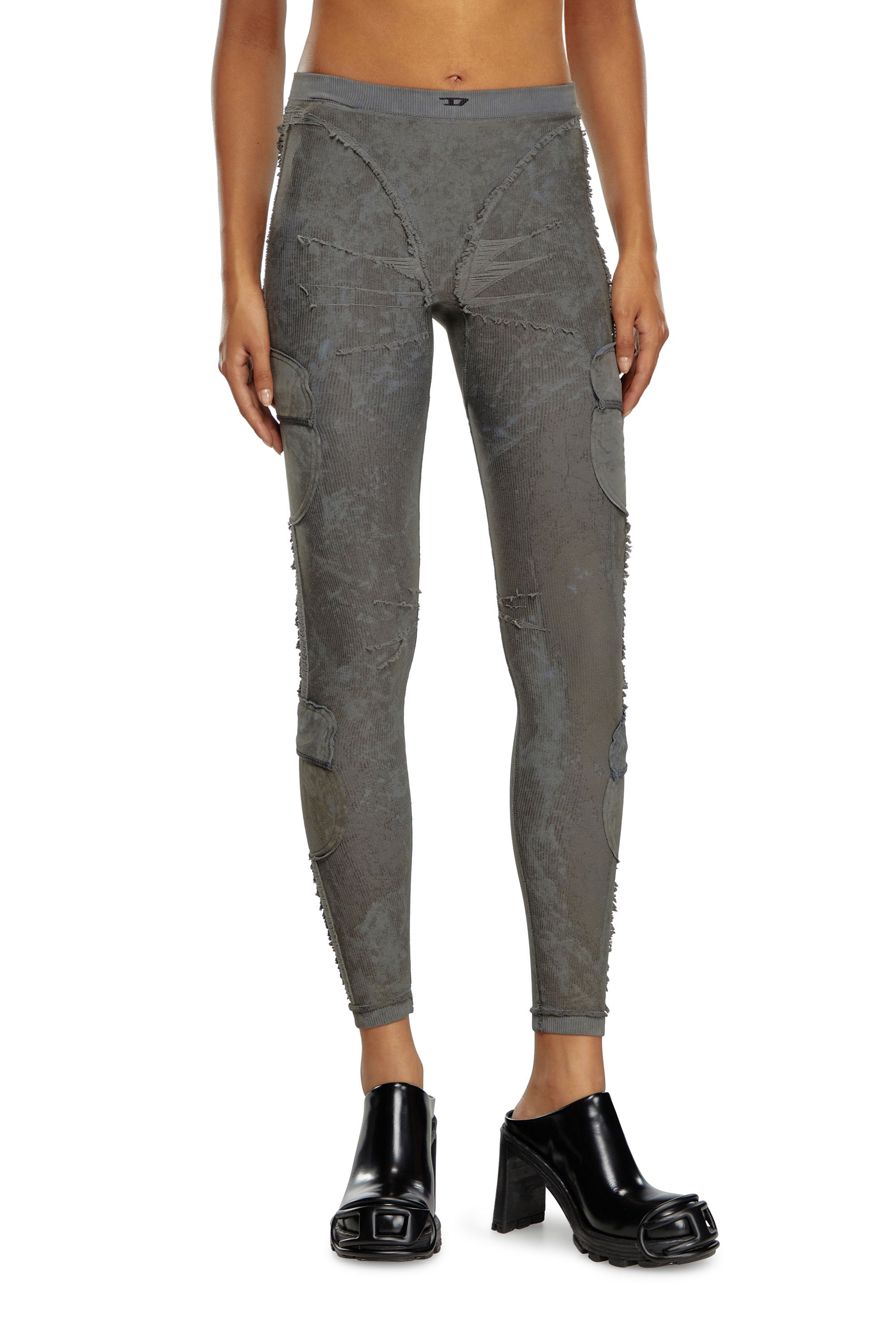 Diesel - AWSB-SEEMA-WT02, Legging côtelé avec section dénouée Femme in Gris - 1